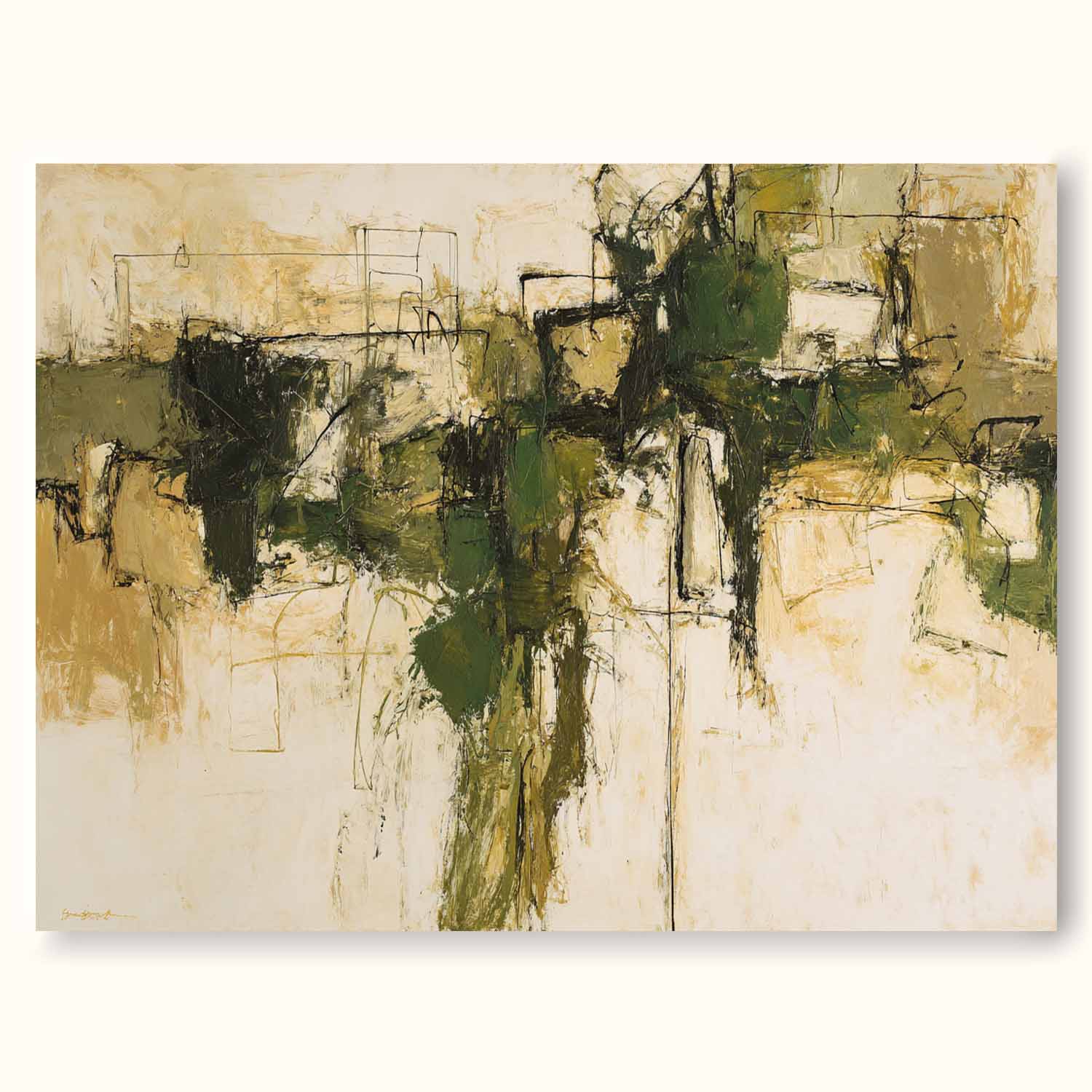 Horizontal Olive Green Abstract Painting Large Horizontal Green And Beige Abstract Art Contemporary Textured Wall Decor