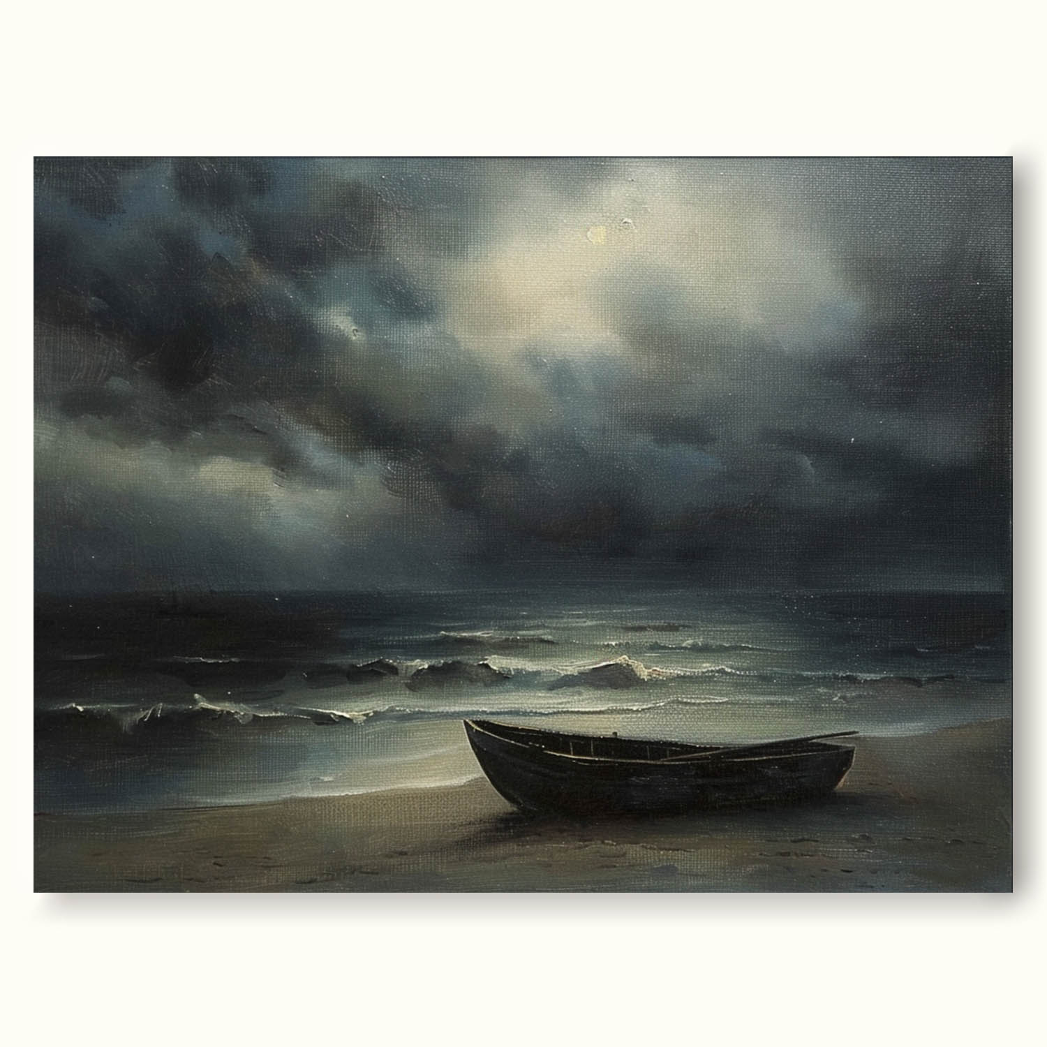 Vintage Neutral Ocean Night Painting Vintage Neutral Ocean Night Painting Retro Wabi Sabi Seaside Canvas Art