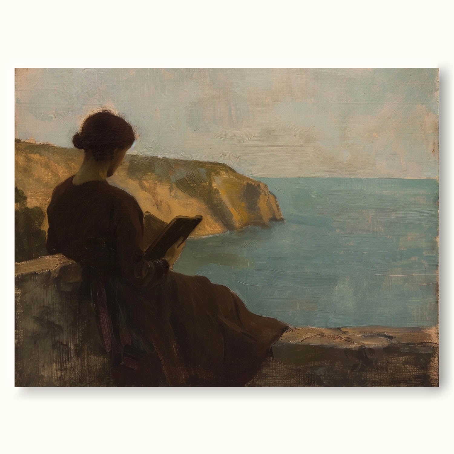 Original Woman Reading Oil Painting Woman Reading At The Sea Wall Art Moody Reading Book Wall Art