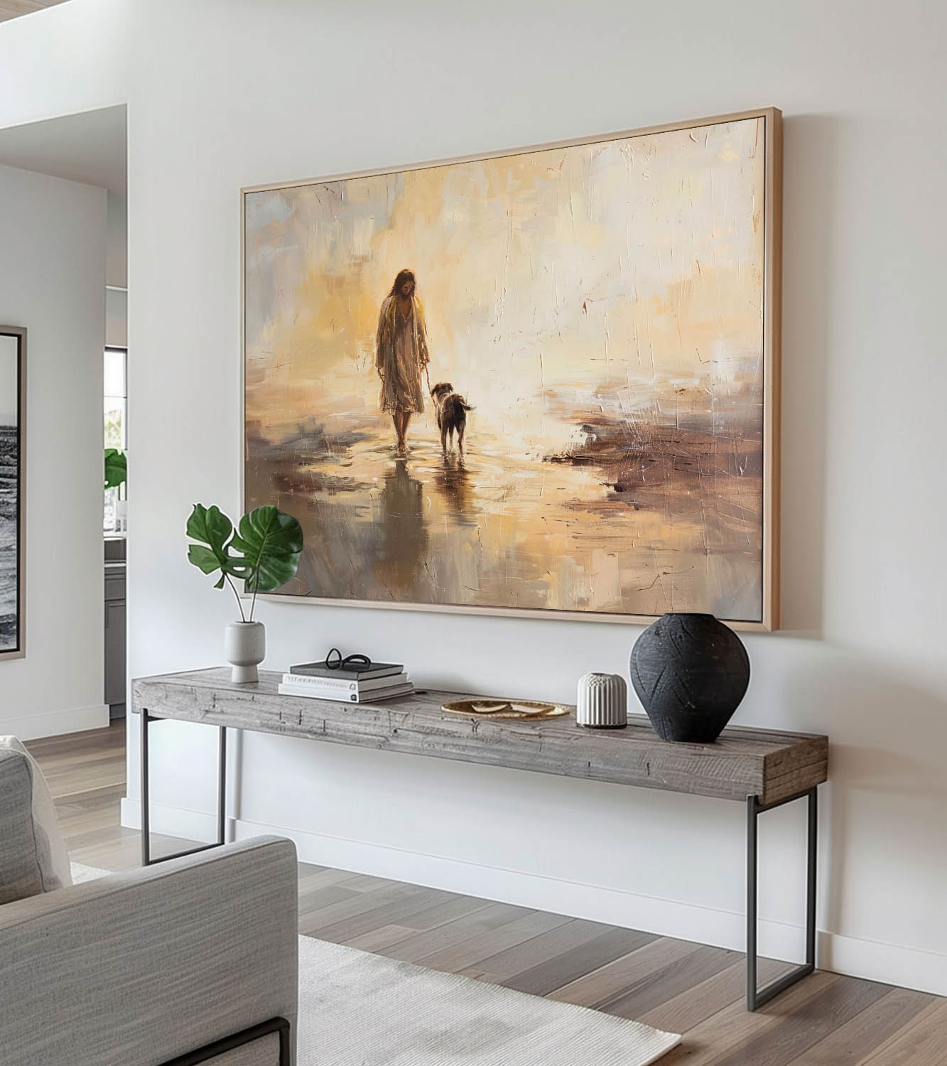 Jesus Walking On Water Christian Art Minimalist Wabi Sabi Jesus Walking With Dog Wall Art Original Christ Jesus Acrylic Painting
