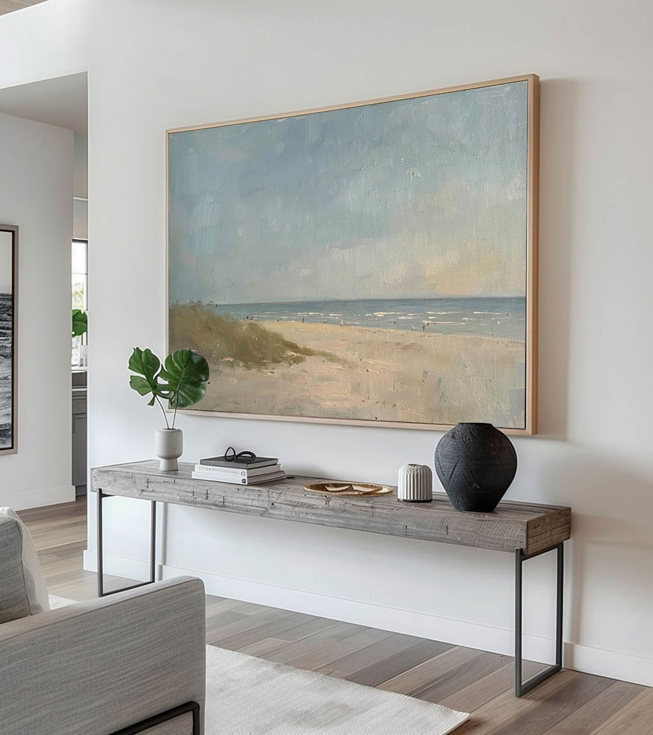 Vintage Beach Oil Painting Original Minimalist Beach Scene Art Vintage Beach Oil Painting Original Wabi Sabi Beach Painting