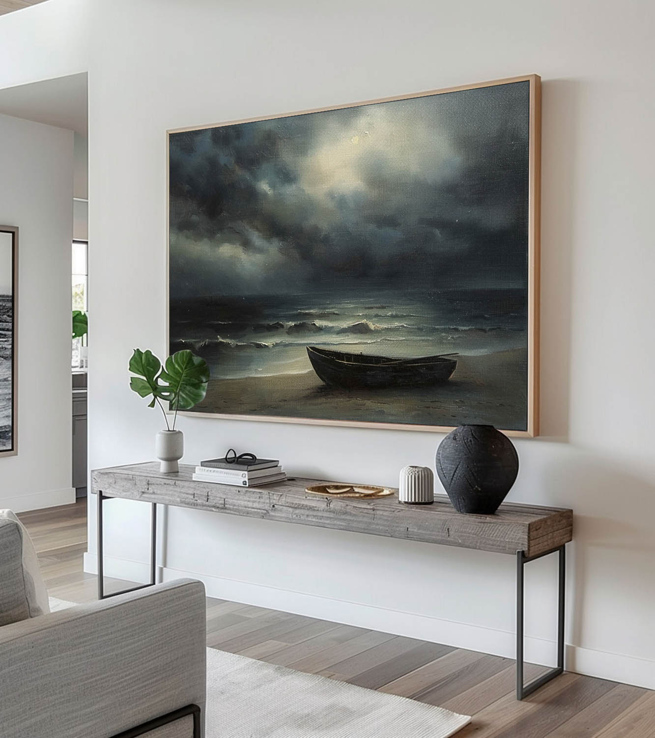 Vintage Neutral Ocean Night Painting Vintage Neutral Ocean Night Painting Retro Wabi Sabi Seaside Canvas Art