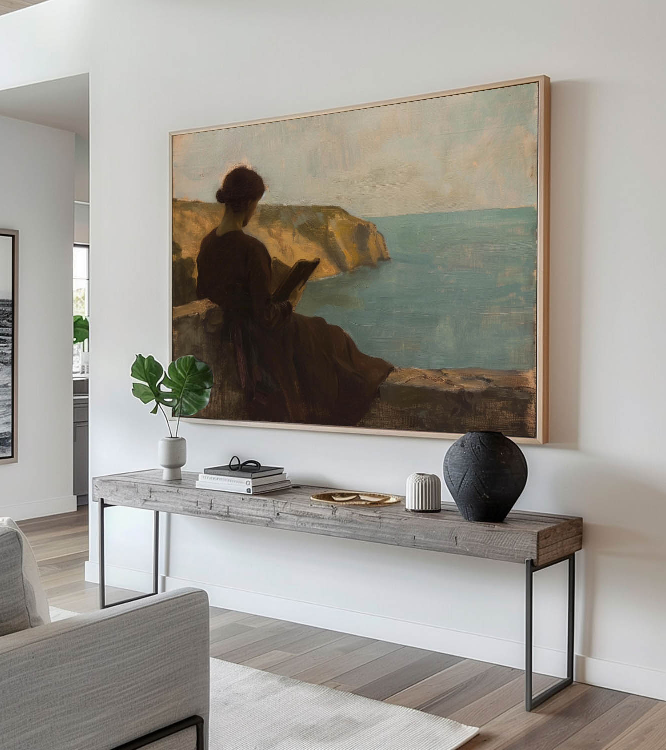 Original Woman Reading Oil Painting Woman Reading At The Sea Wall Art Moody Reading Book Wall Art