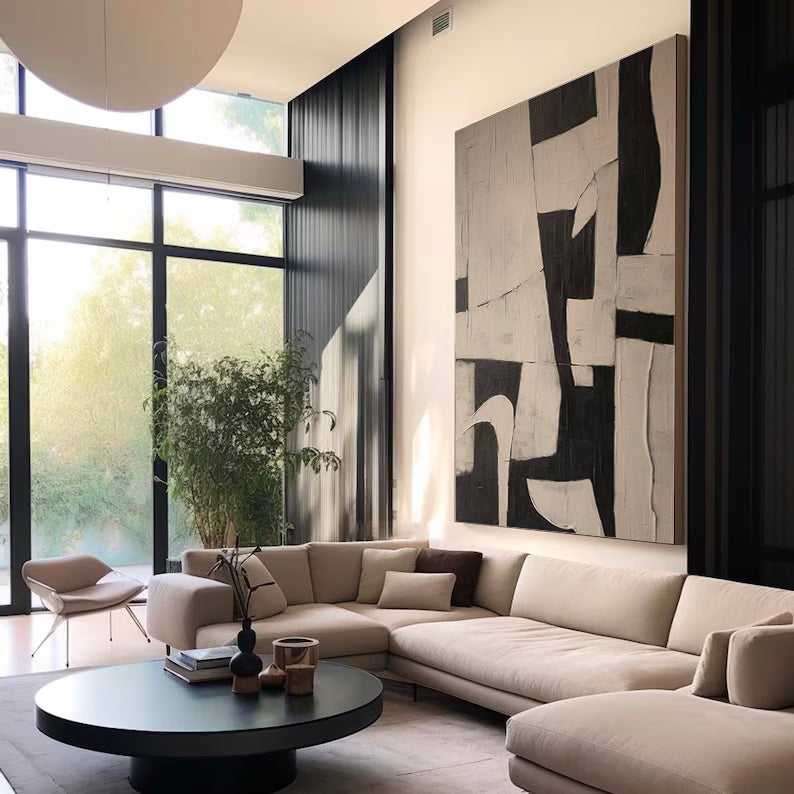 Minimalist White And Black Wall Art Large Original Abstract Painting Neutral Wabi-sabi Painting 