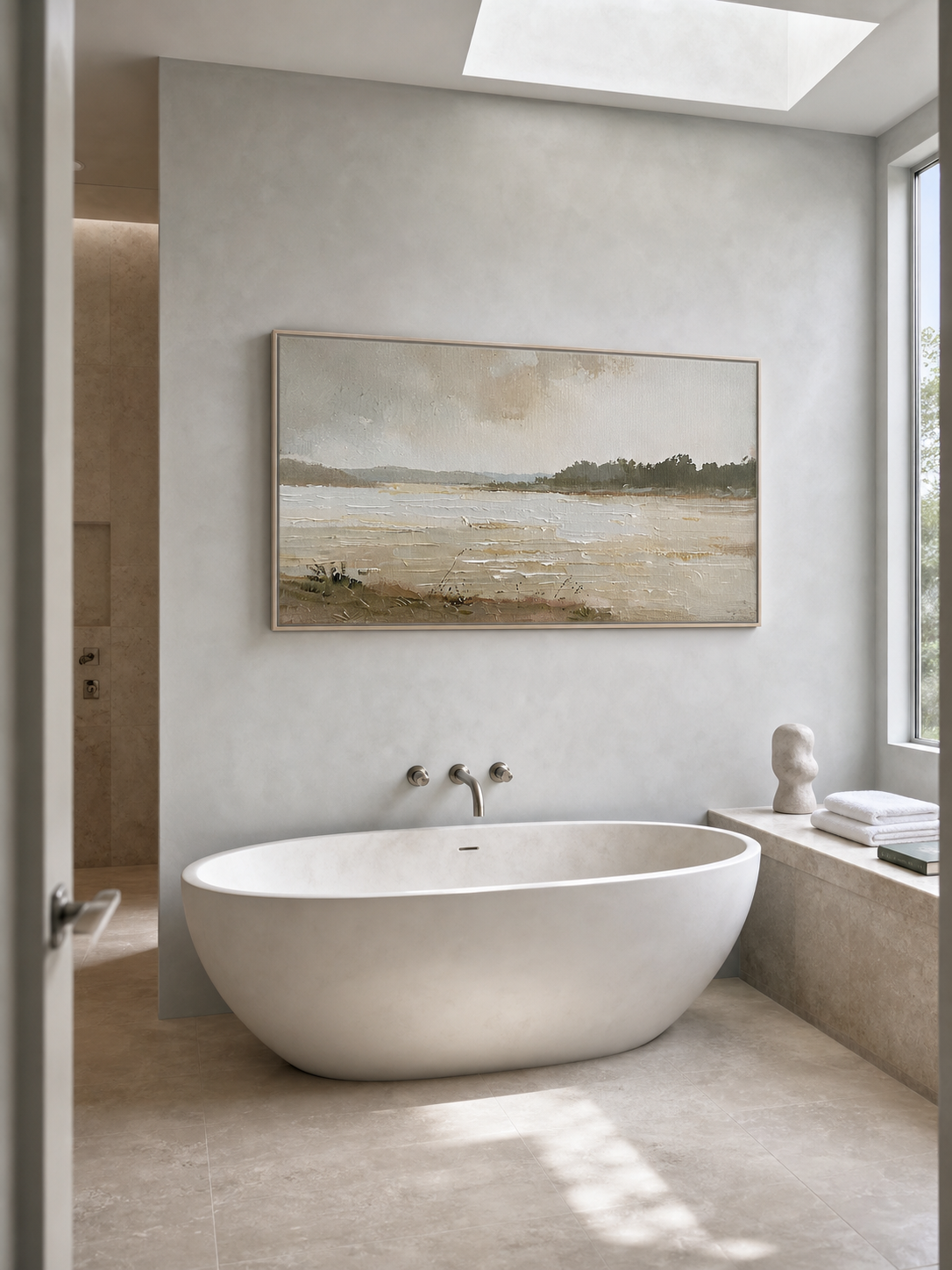 Vintage Abstract Landscape Painting With Beige And Gray Tones For Modern Home Decor