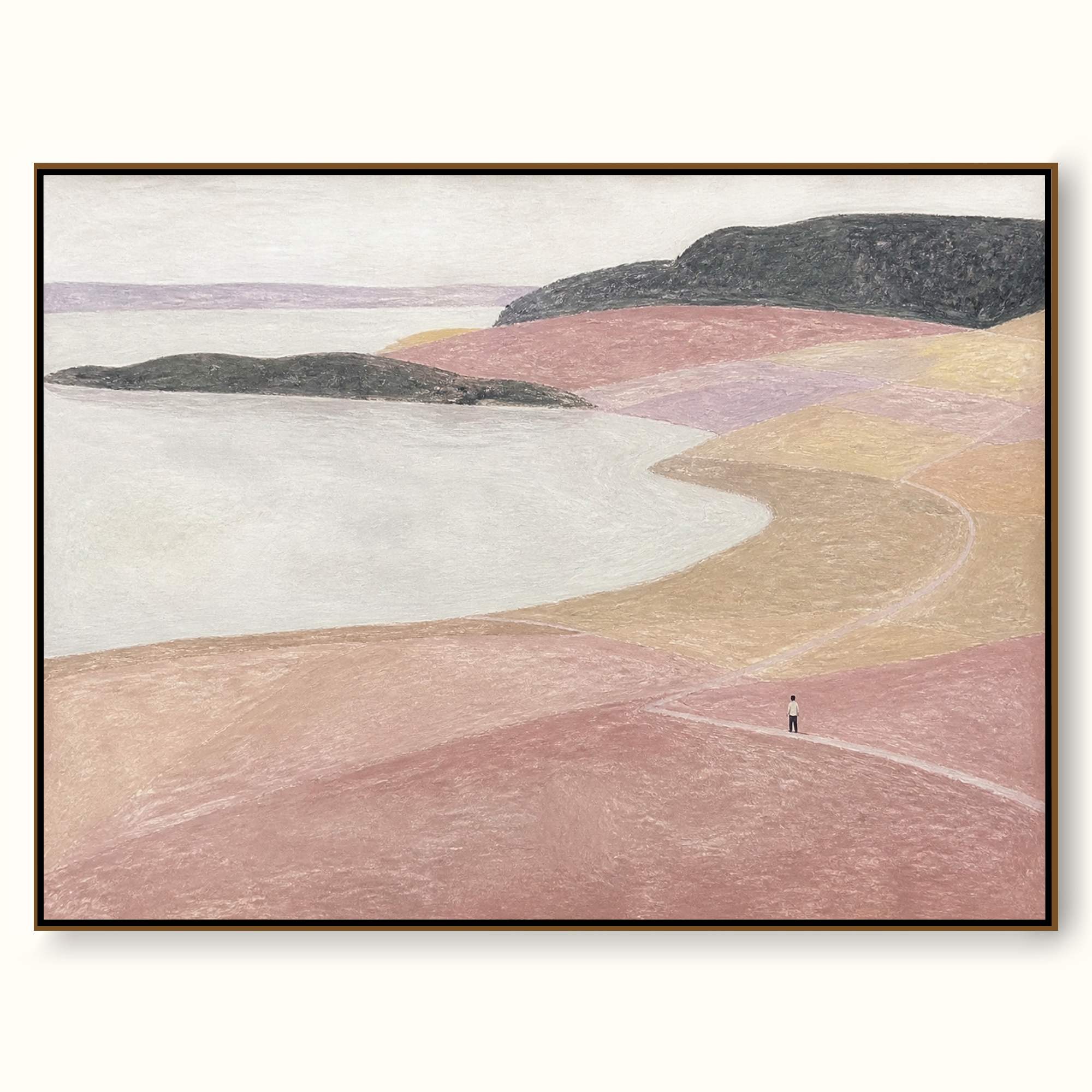 Contemporary Pink And Beige Abstract Bay With A Winding Path Wall Decor