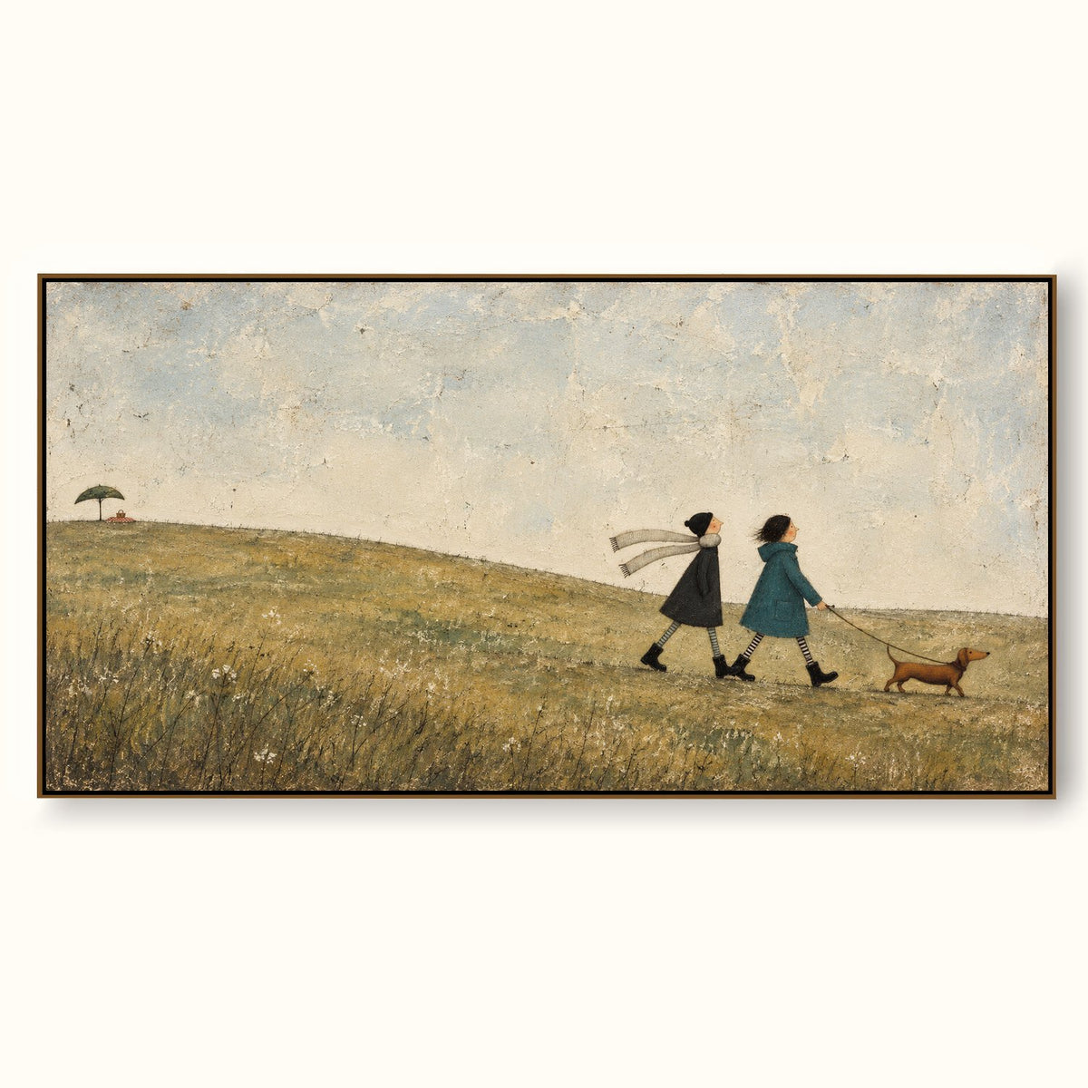Whimsical Friends Walking Wall Art Hand Painted Girl And Dachshund Painting