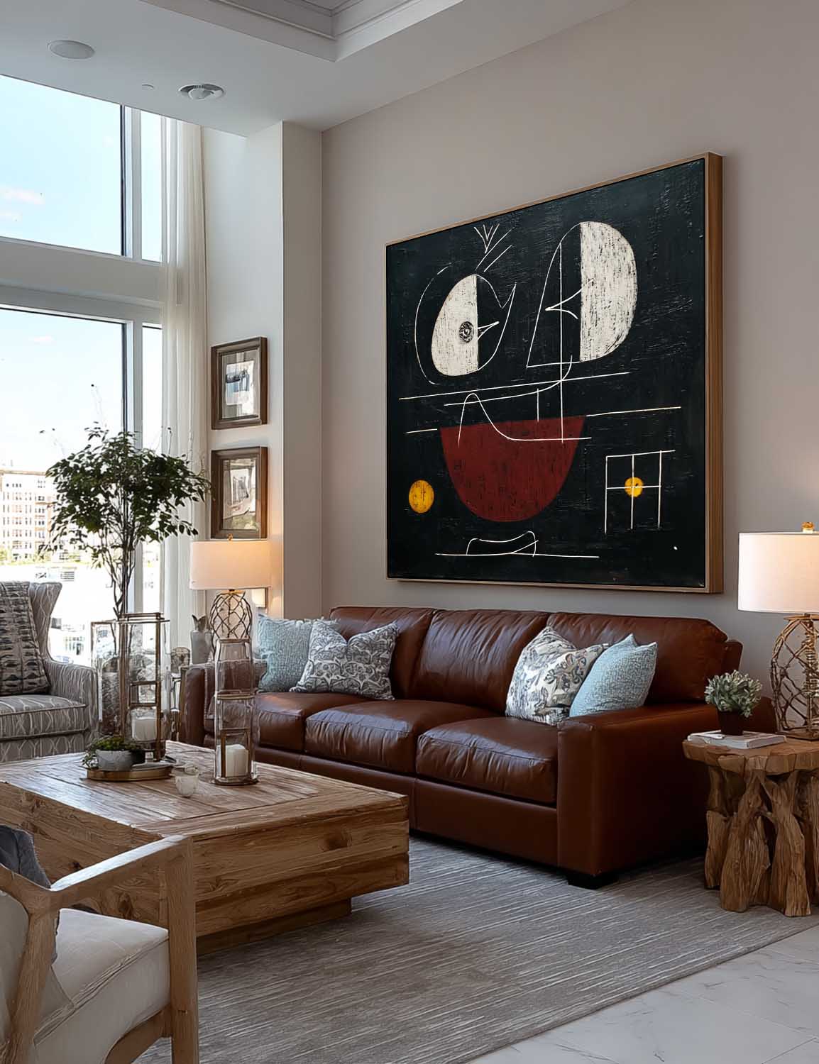 Square Abstract Painting With Red And Black Geometric Shapes