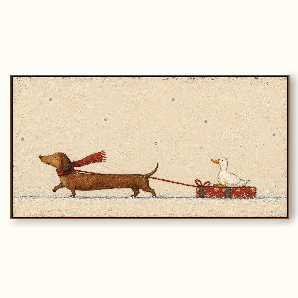 Minimalist Christmas Pet Painting Whimsical Dachshund And Duck Wall Art Canvas