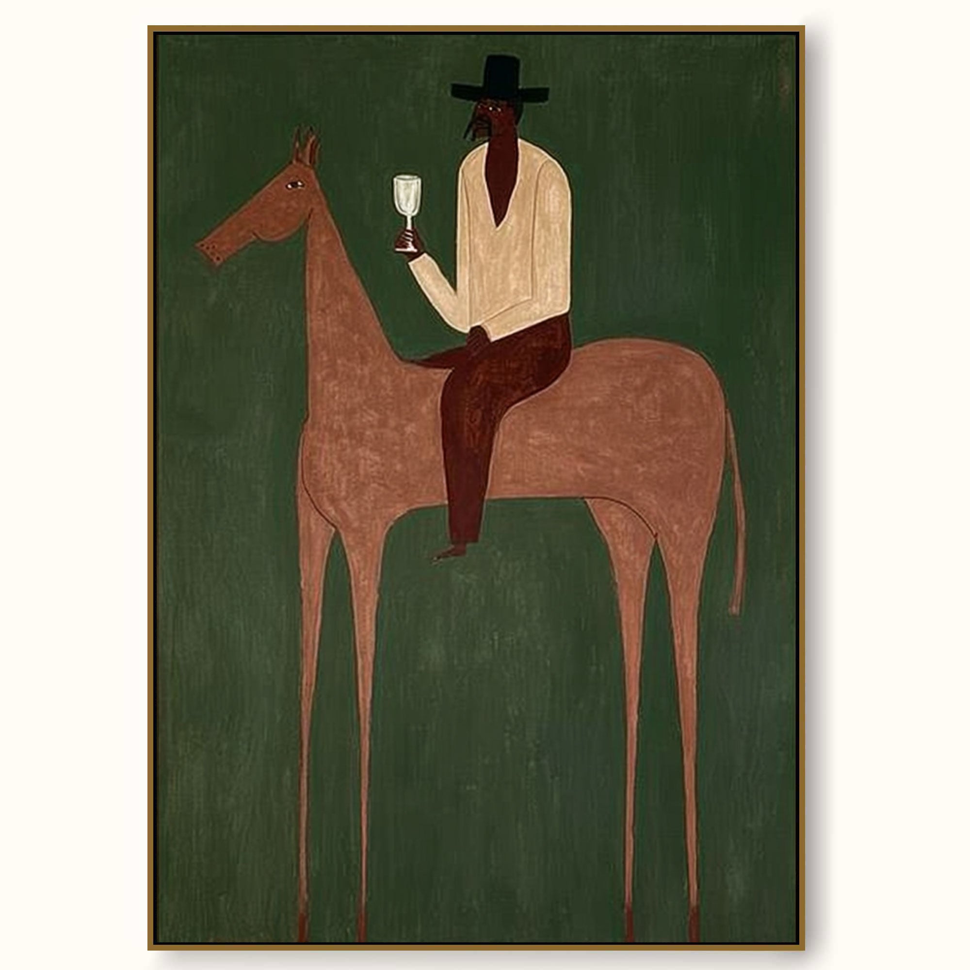 Vintage Minimalist Horse Oil Painting Framed Green Canvas Wall Art For Bedroom Sanctuary