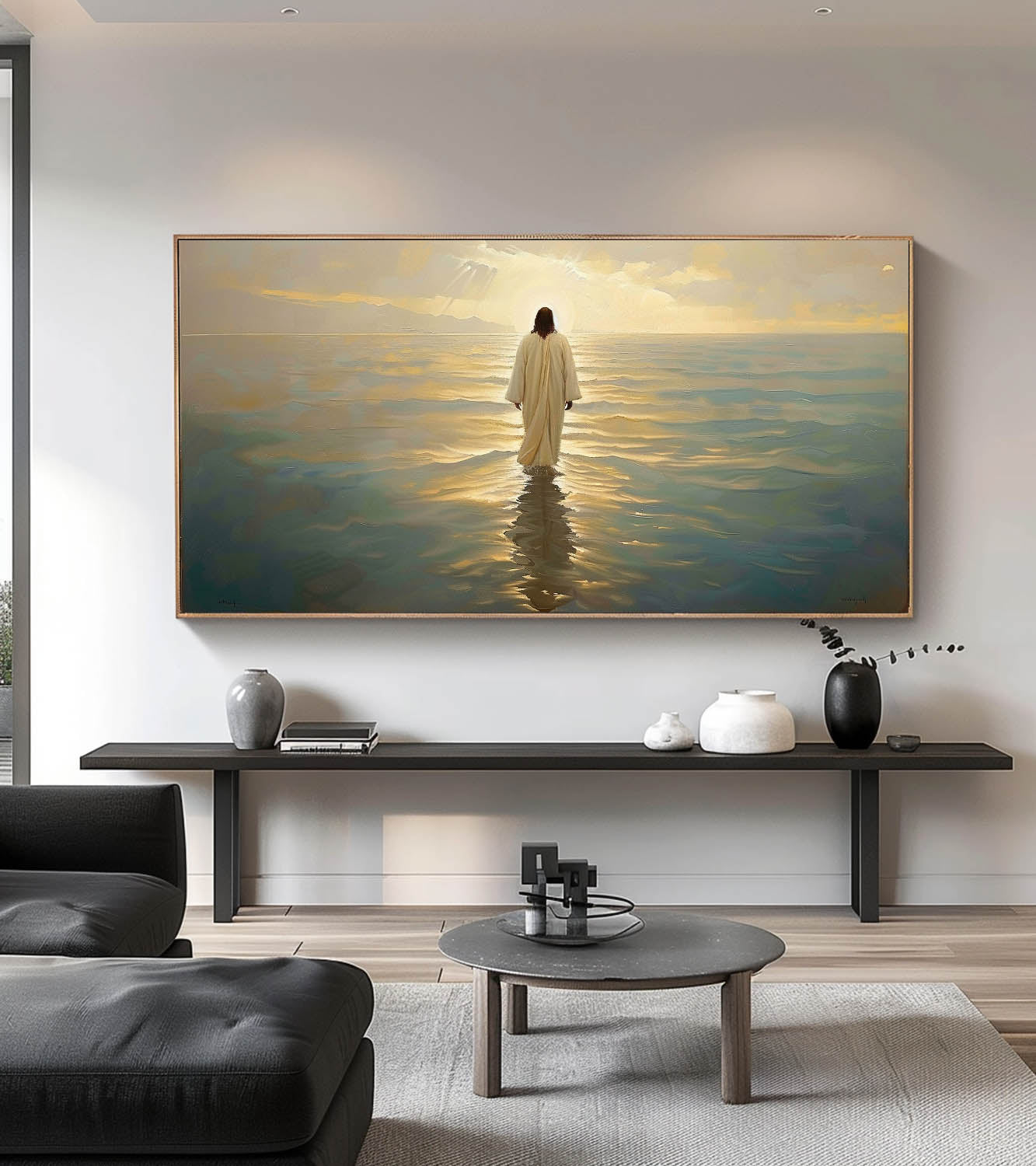 Large Oil Painting Of Jesus Walking On Water Christian Art Living Room Decor Original Jesus Abstract Wall Art