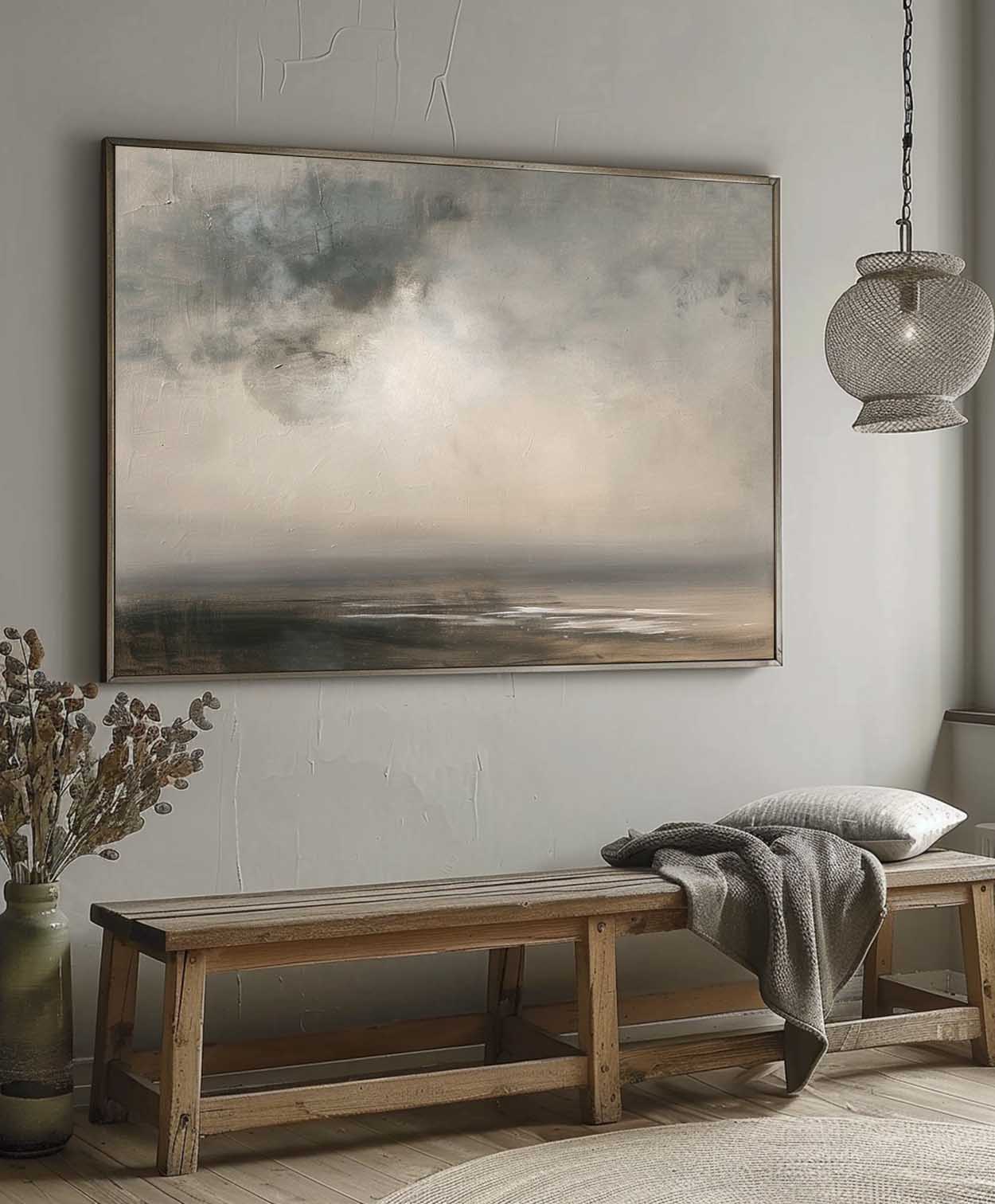 Vintage Beach Art Vintage Moody Coastal Oil Painting Dark Nautical Wall Art Rustic Coastal Painting