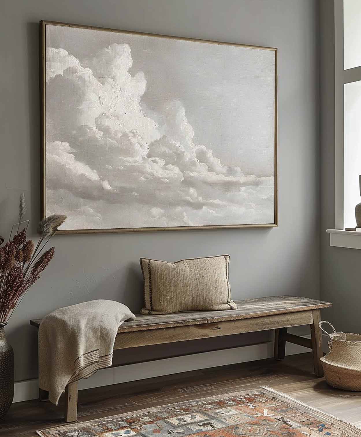 Vintage Cloud Landscape Painting Vintage Original Wood Framed Landscape Painting Original Vintage Acrylic Painting