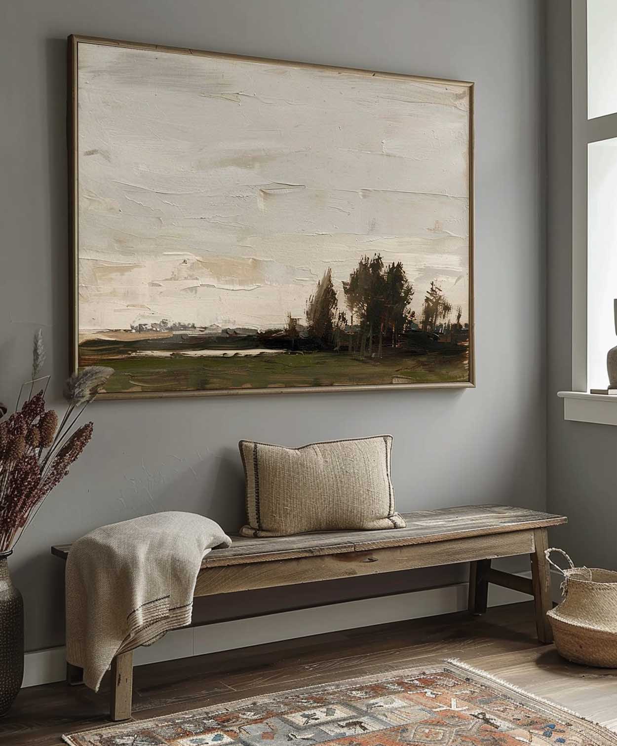 Vintage Wall Art Landscape Oil Painting Framed Canvas Wall Decor Vintage Landscape Framed Art