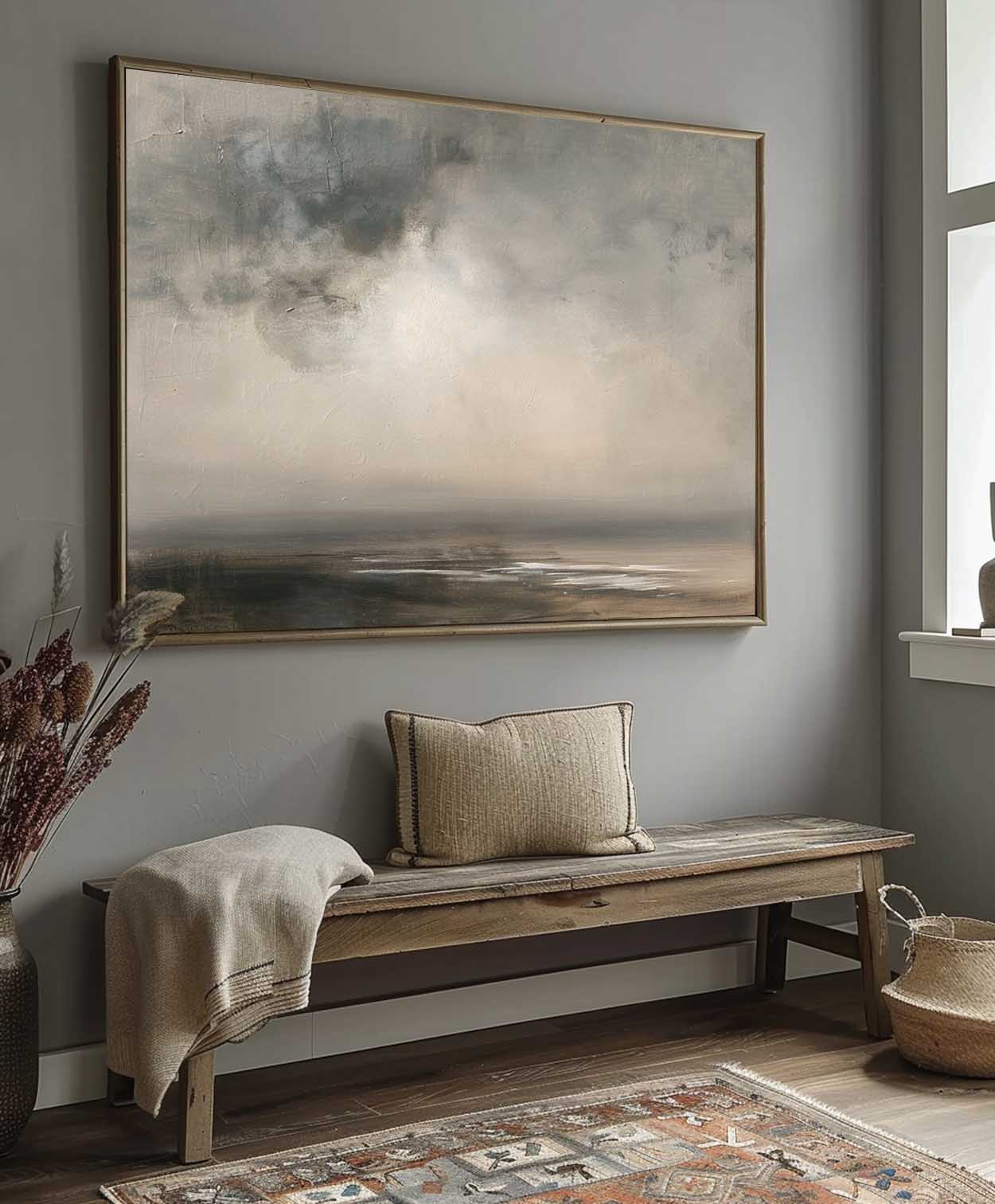 Vintage Beach Art Vintage Moody Coastal Oil Painting Dark Nautical Wall Art Rustic Coastal Painting