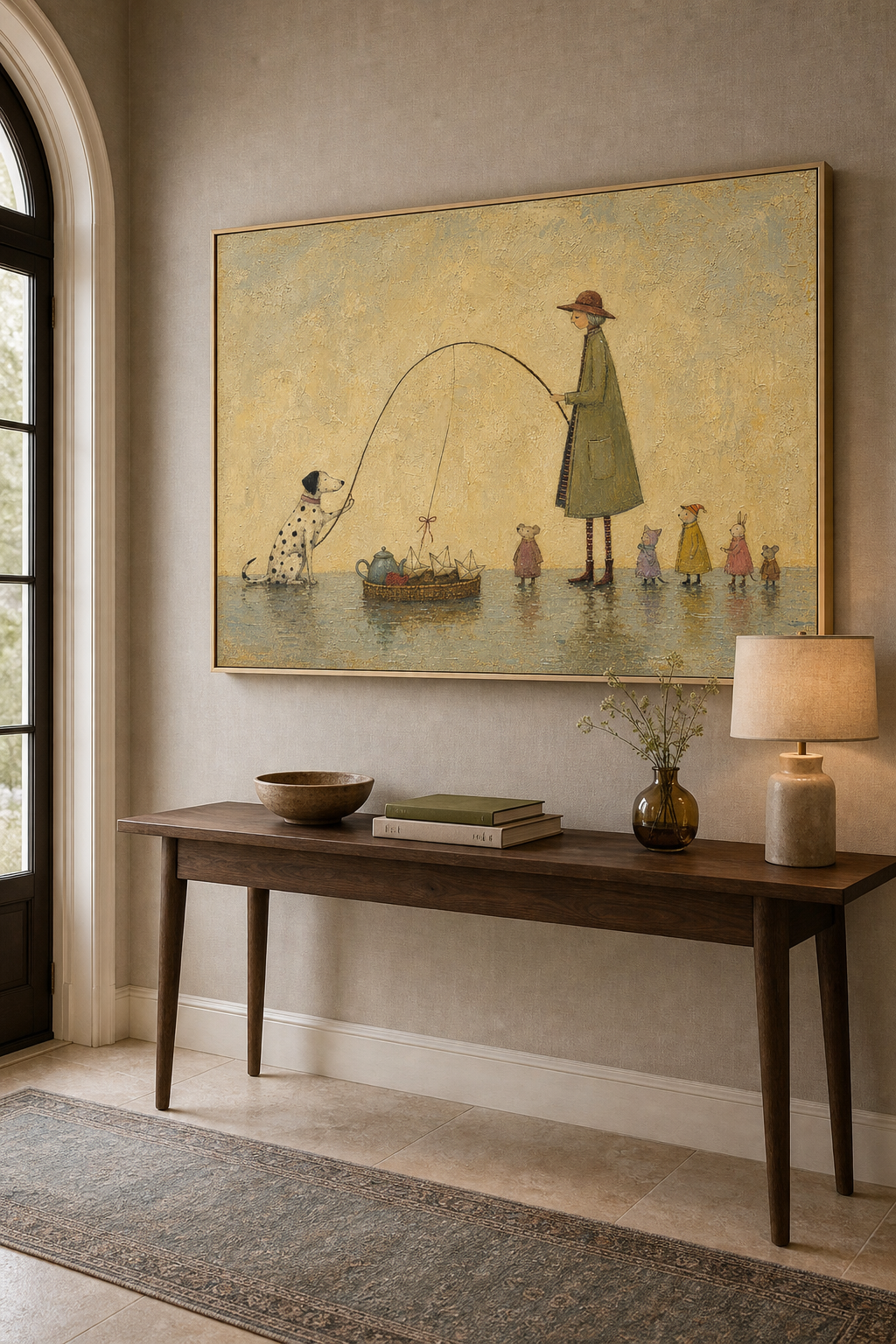 Whimsical Dog And Paper Boats Canvas Art Storybook Family Vintage Wall Decor