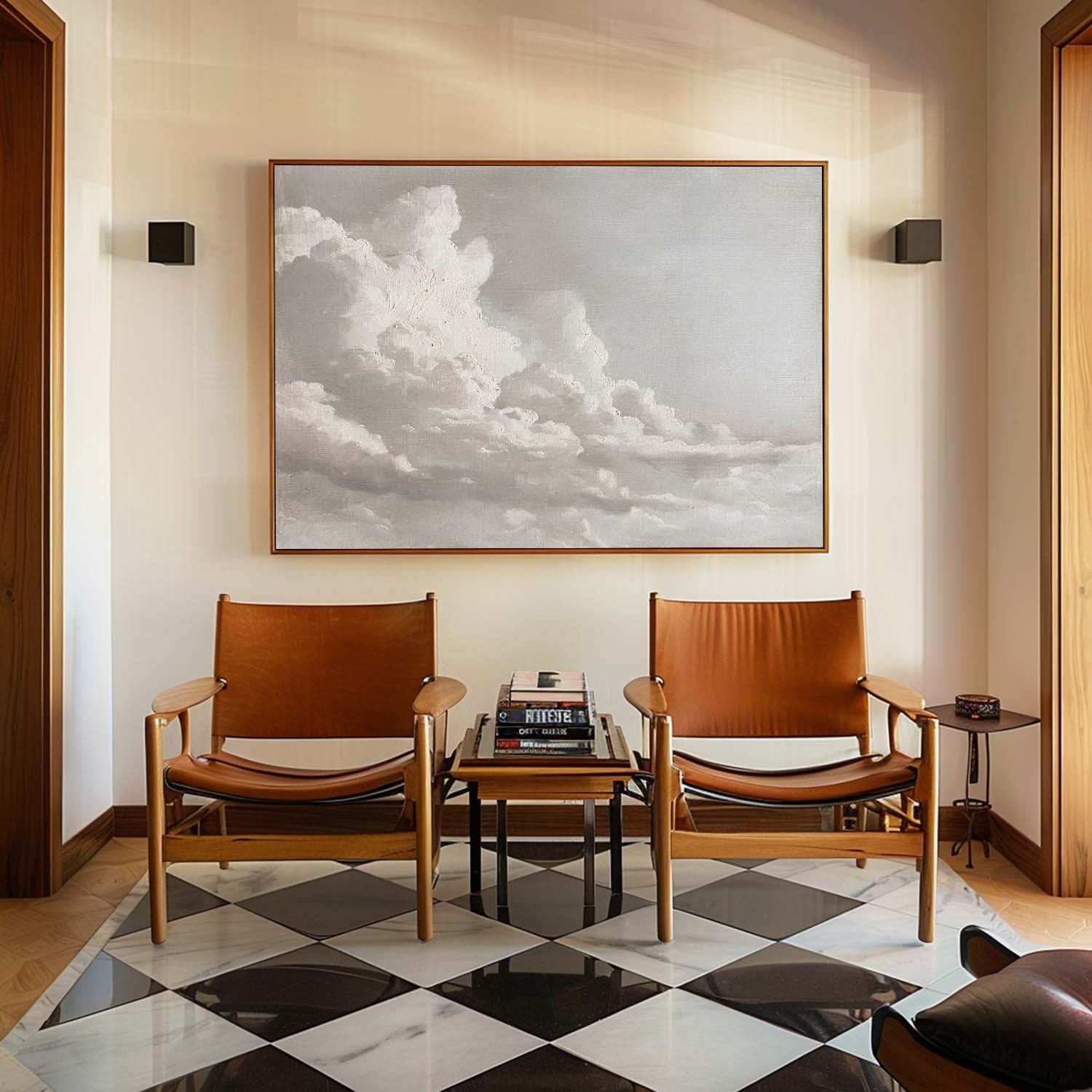 Vintage Cloud Landscape Painting Vintage Original Wood Framed Landscape Painting Original Vintage Acrylic Painting