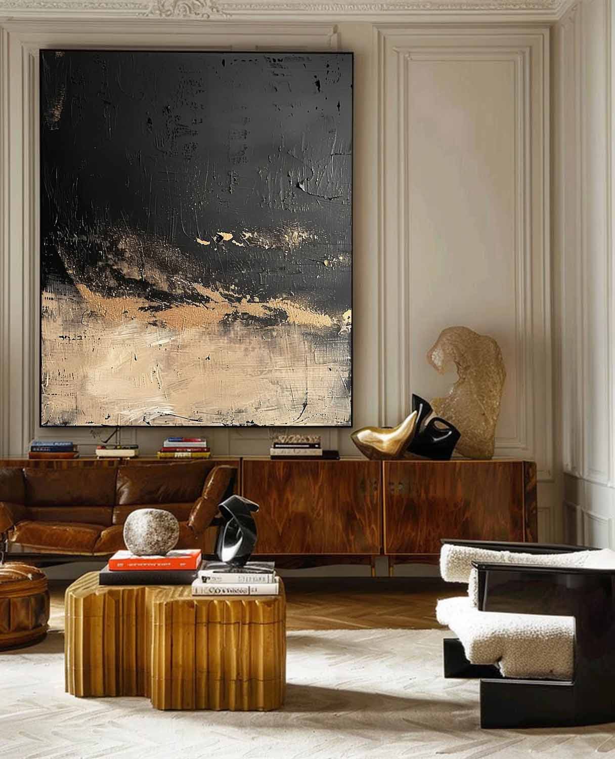 Original Brown And Black Wabi-Sabi Wall Art Black Brown Abstract Painting Large Black Texture Wall Art