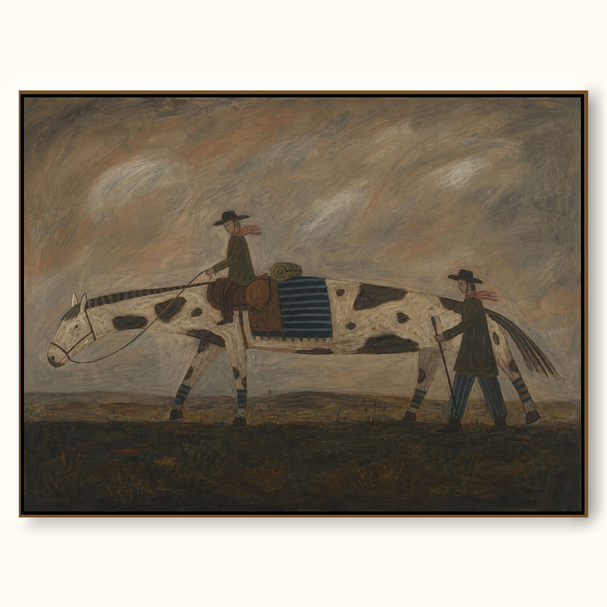 Vintage Western Horse And People Painting For Rustic Living Room Wall Art Decor