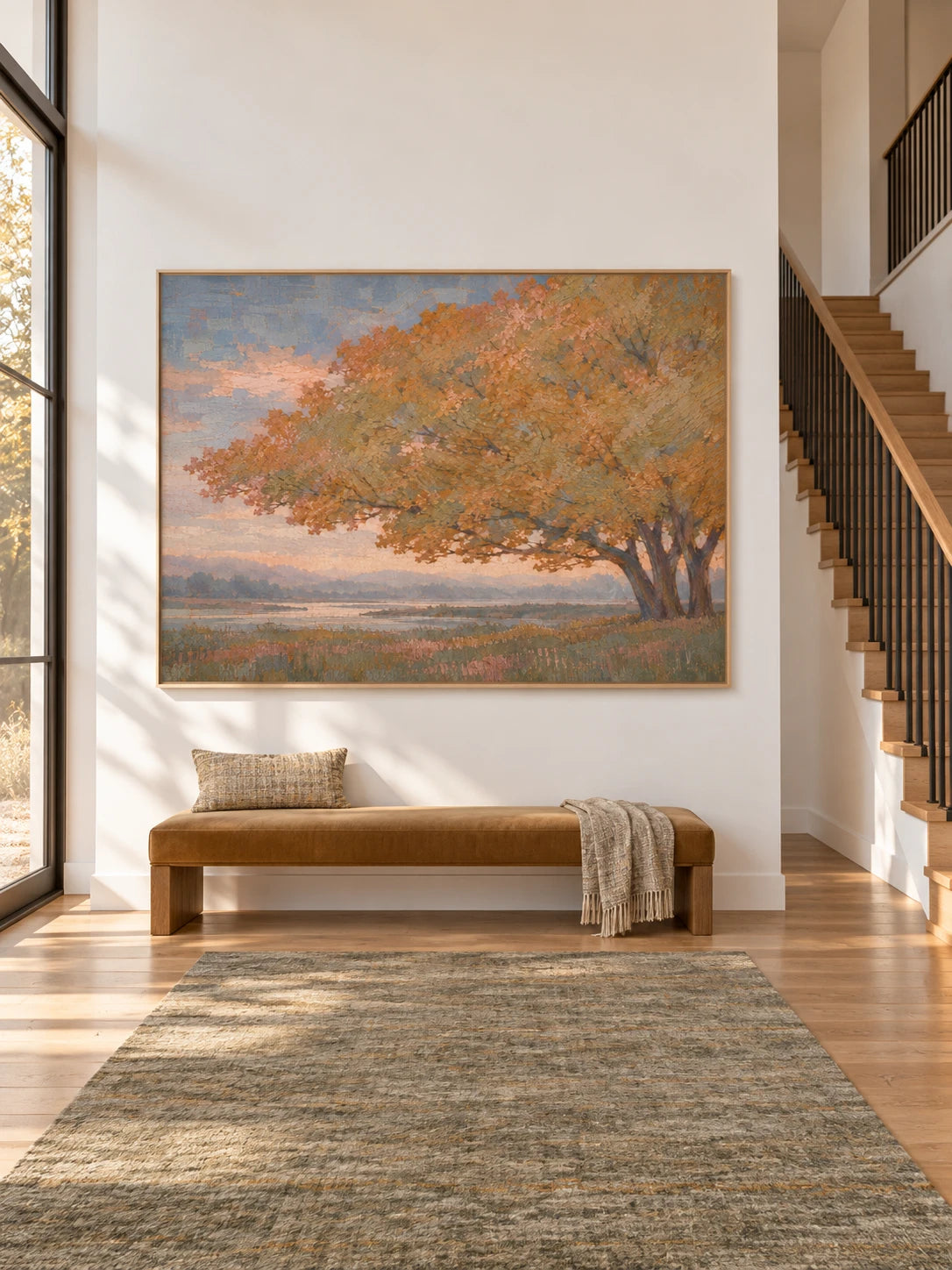 Contemporary Minimalist Tree Landscape Hand-Painted Canvas Art For Modern Home Decor