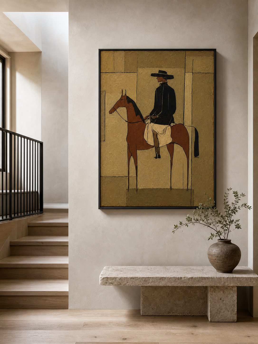 Hand Painted Canvas Art With Refined Texture Brown Horse Figure For Study Room