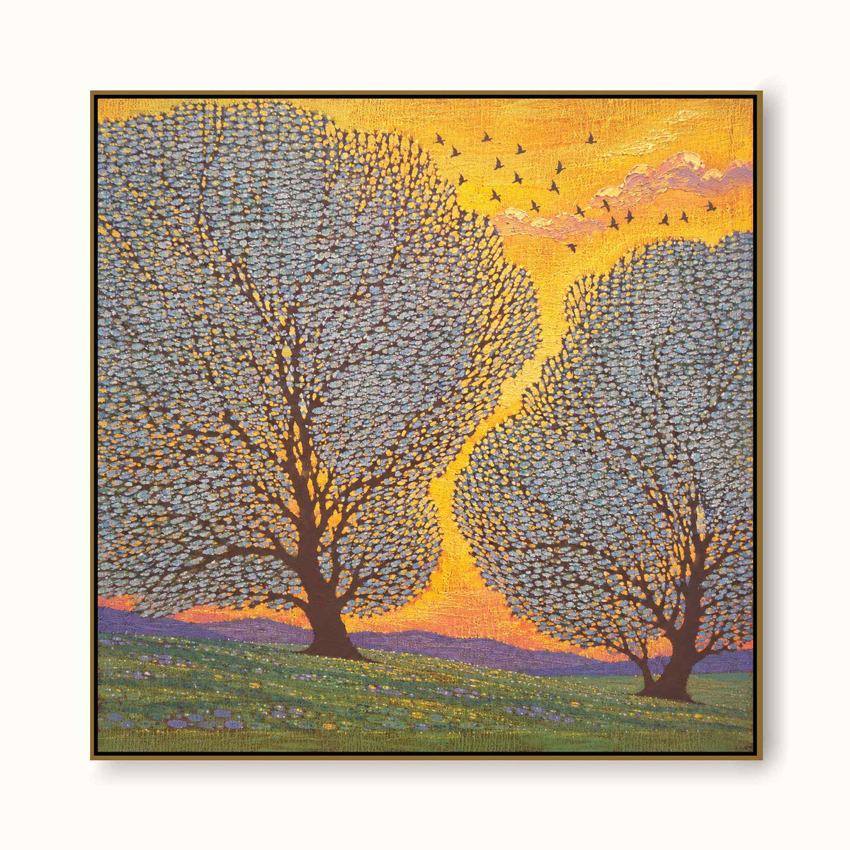 Contemporary Golden Sunset Artwork Large Tree Landscape Art For Modern Home