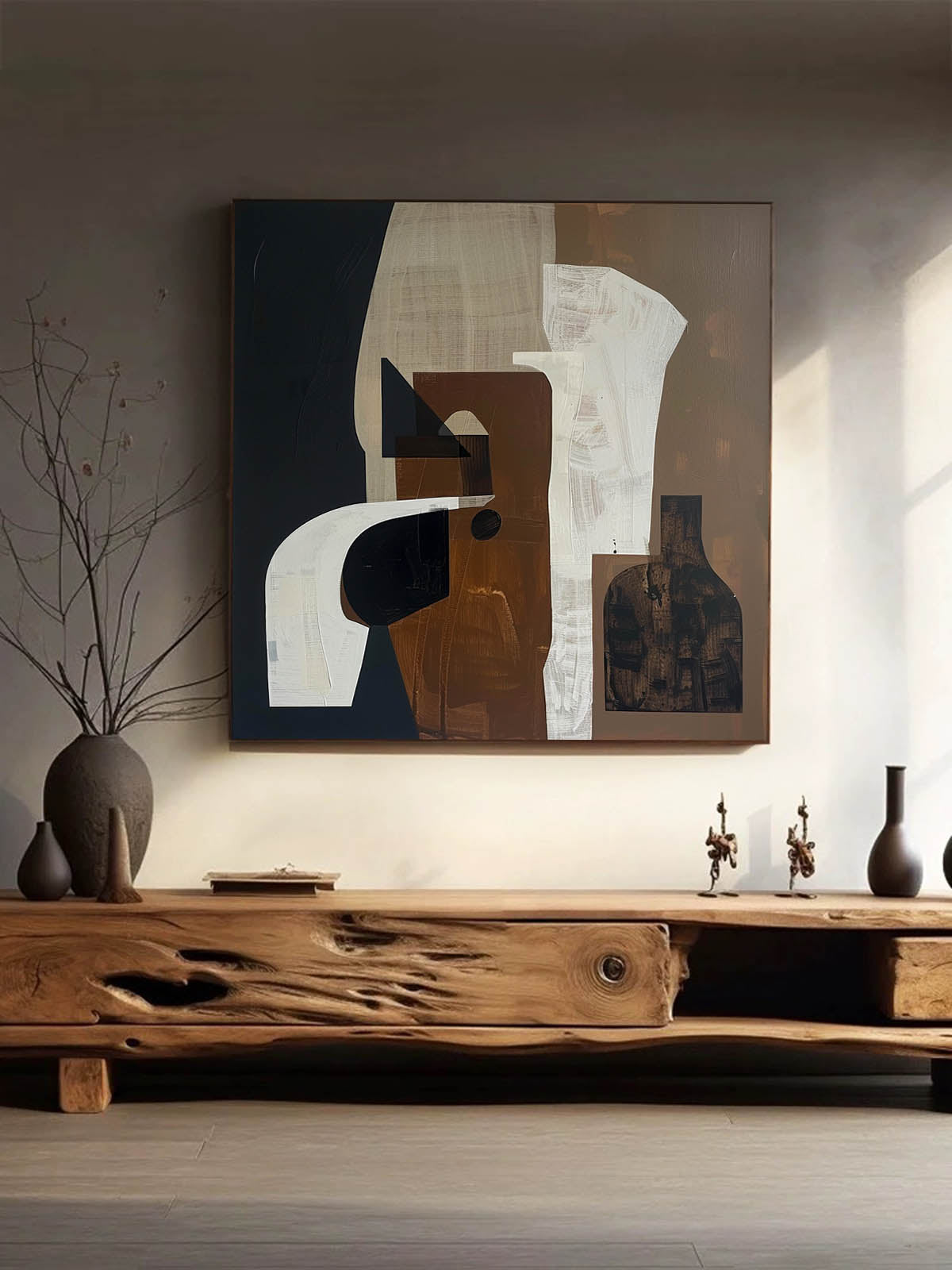 Vintage Brown And Black Abstract Painting Large Brown Wall Art On Canvas Minimalist Brown Canvas Art