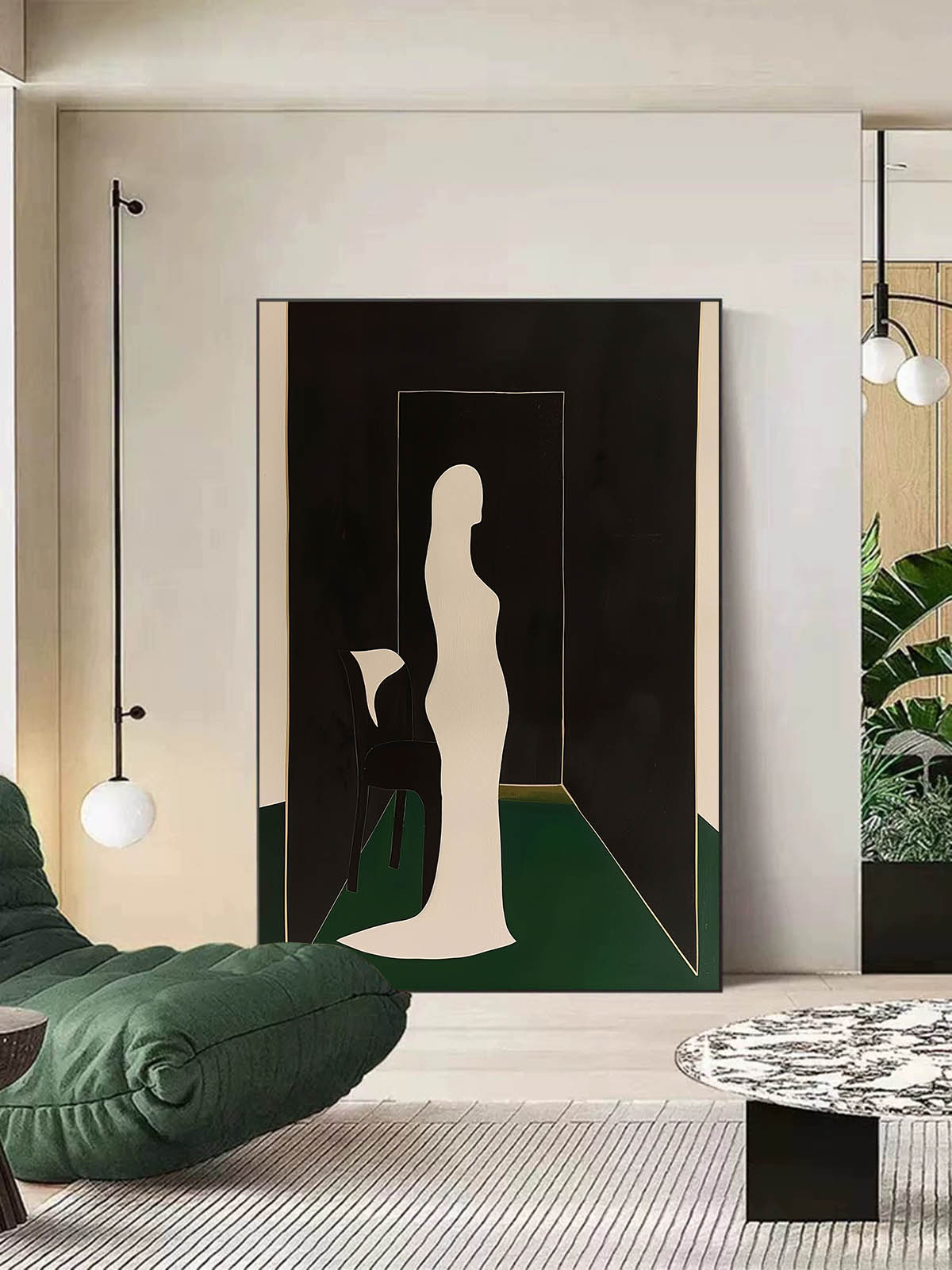 Vintage Standing Woman Wall Art Original Woman Painting On Canvas Mid Century Artwork