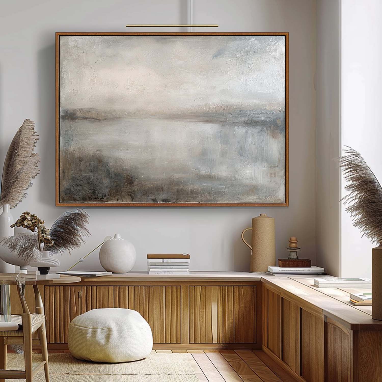 Vintage Lake Landscape Oil Painting Vintage Country Painting Earth Tone Lake Decor