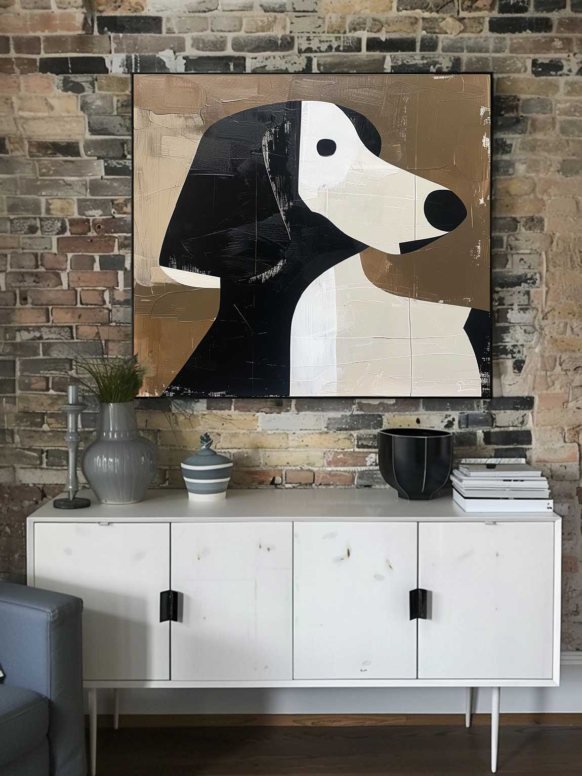 Retro Minimalist Dog Wall Art Large Acrylic Canvas Painting Minimalist Retro Canvas Wall Art