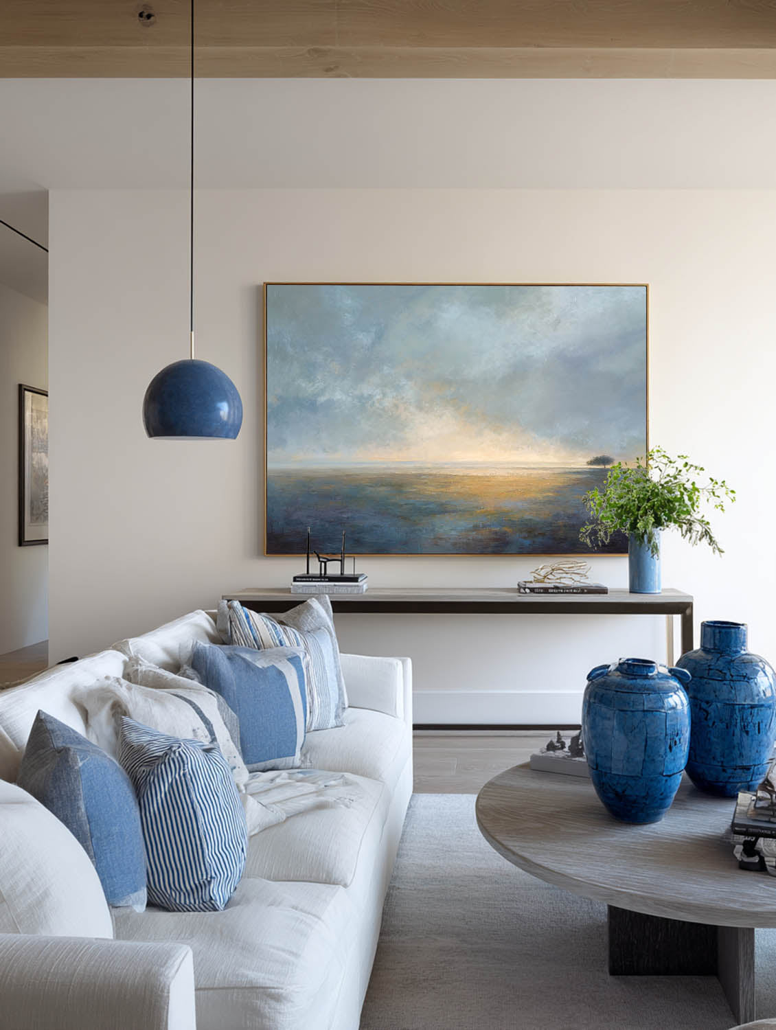 Blue Handmade Seascape Oil Painting Neutral Coastal Canvas Art Original Handmade Seascape Oil Painting