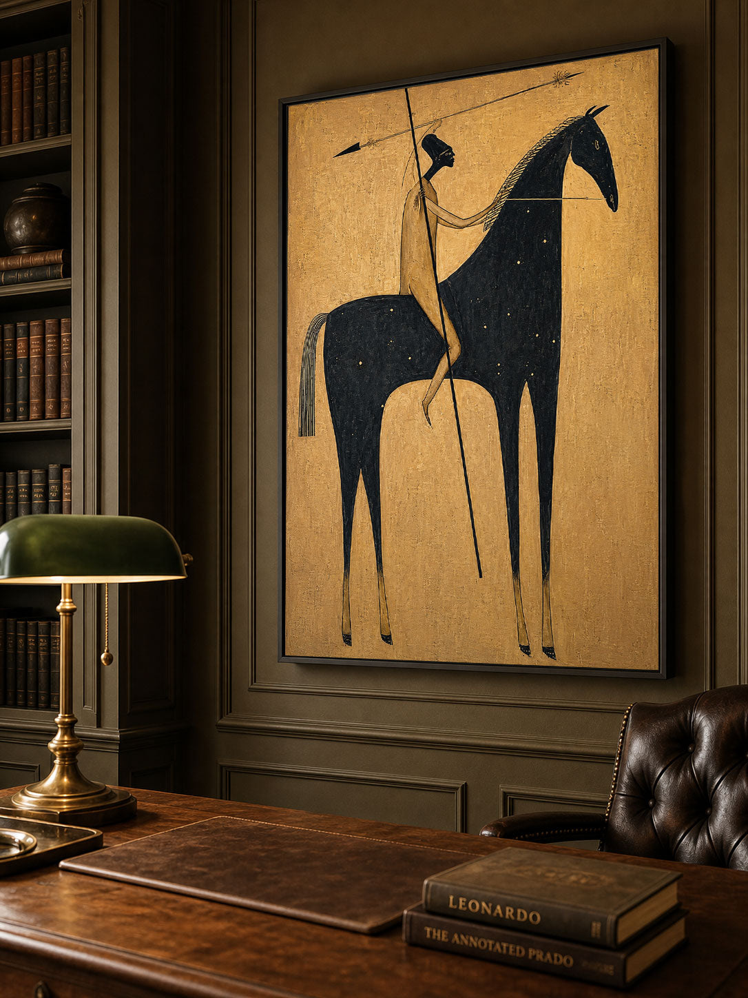 Vintage Black And Gold Horse Rider Art For Modern Home Decor