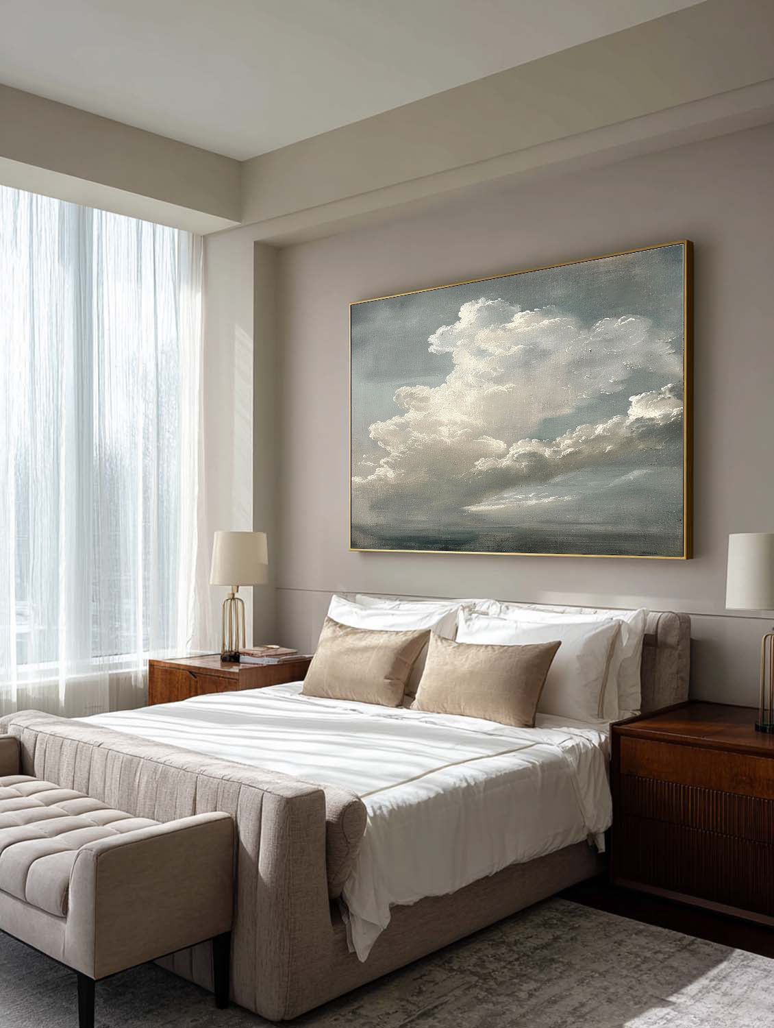 Horizontal Vintage Cloud Painting For Over The Bed Sanctuary Modern Serenity Art