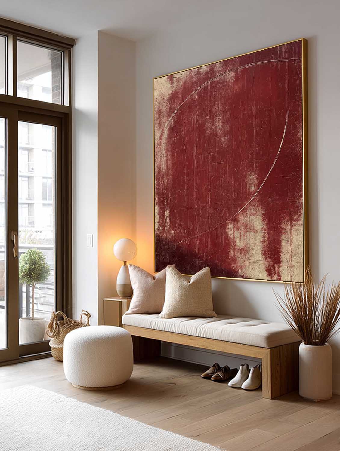 Minimalist Red Abstract Oil Painting Hand-Painted Abstract Red Canvas Art Large Red Abstract Canvas Art