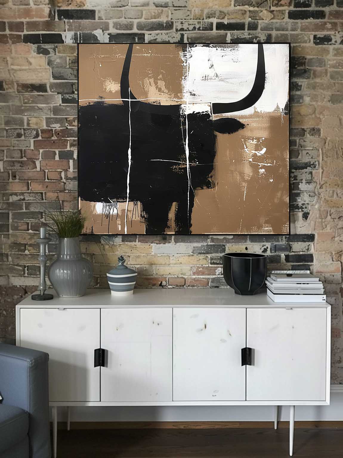 Vintage Bull Oil Painting Abstract Bull Oil Painting On Canvas Large Original Bull Canvas Wall Art