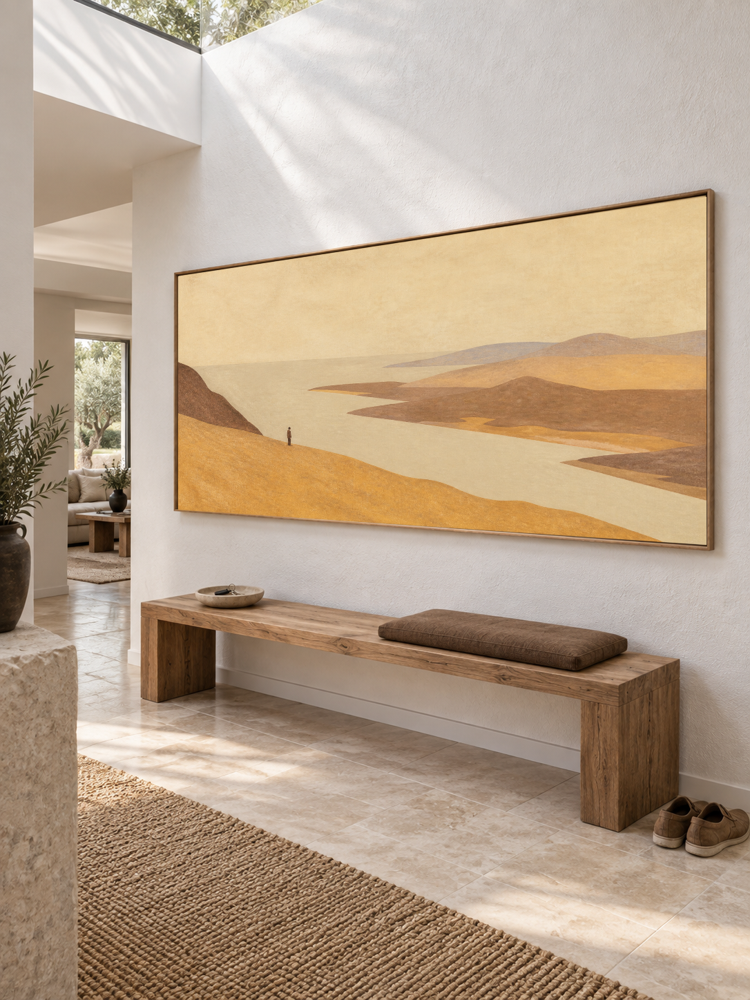 Panoramic Coastal Wall Art For Bedroom Golden Beige Abstract Landscape Painting