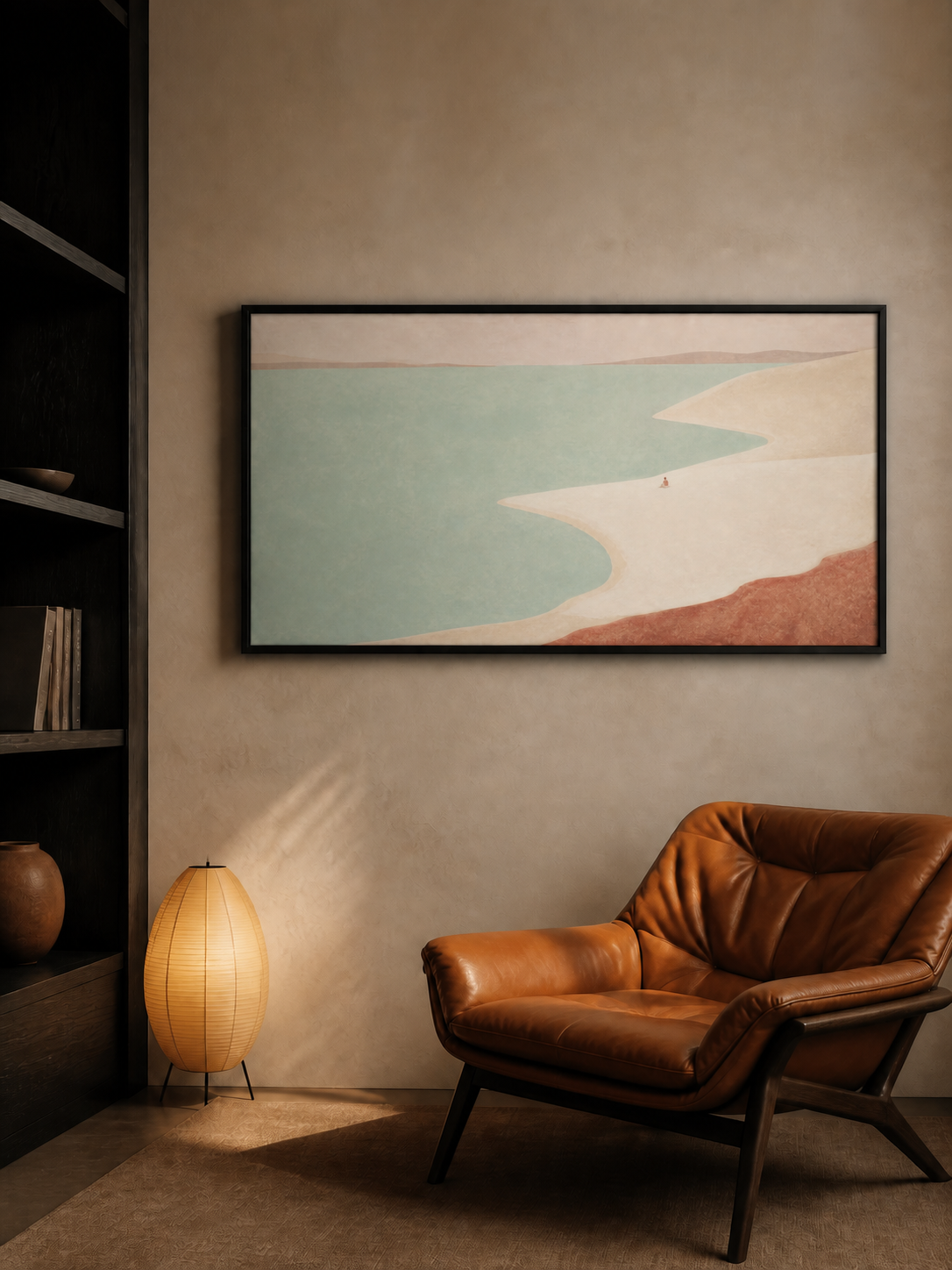 Tranquil Beach Wall Art For Modern Living Room In Earthy Tones