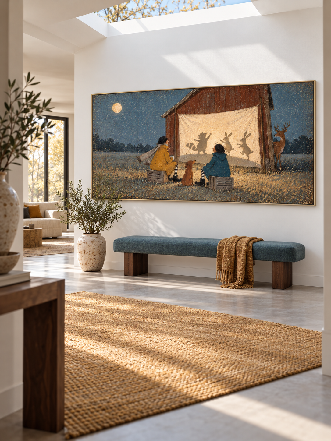 Storybook Style Hand Painted Canvas Of Moonlight Shadow Play And Nature