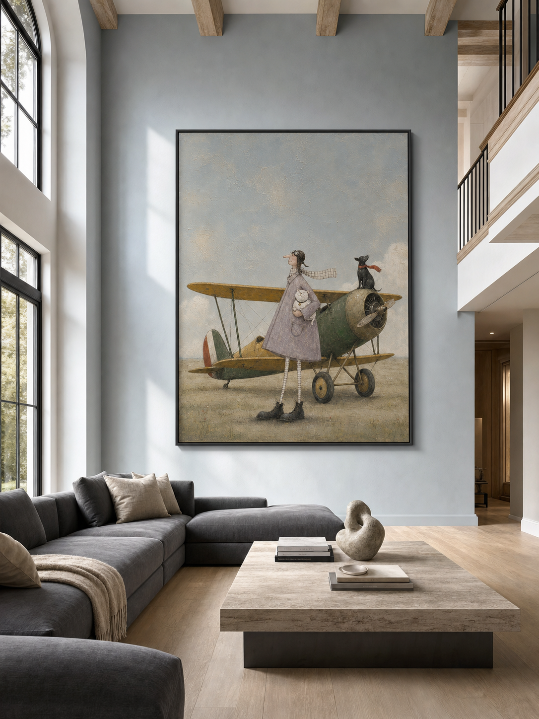 100 Hand Painted Heavy Texture Aviator Canvas Artwork Whimsical Vintage Airplane Painting