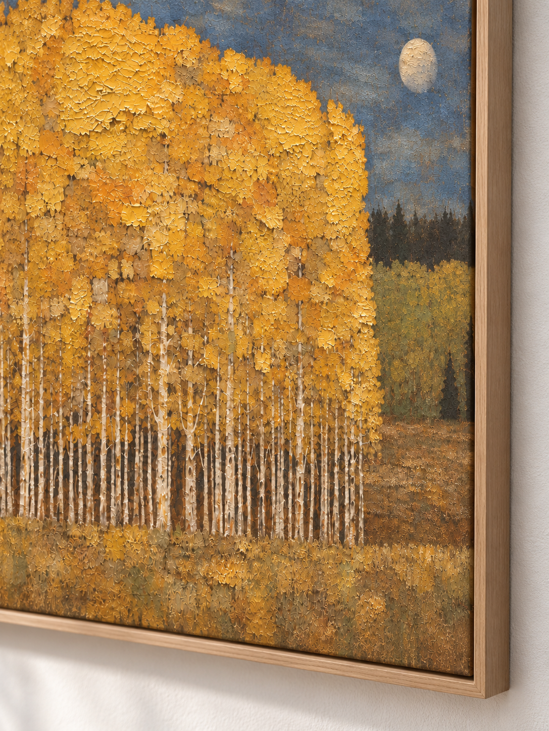 Large Autumn Birch Forest Oil Painting Contemporary Moonlit Landscape Art Artwork