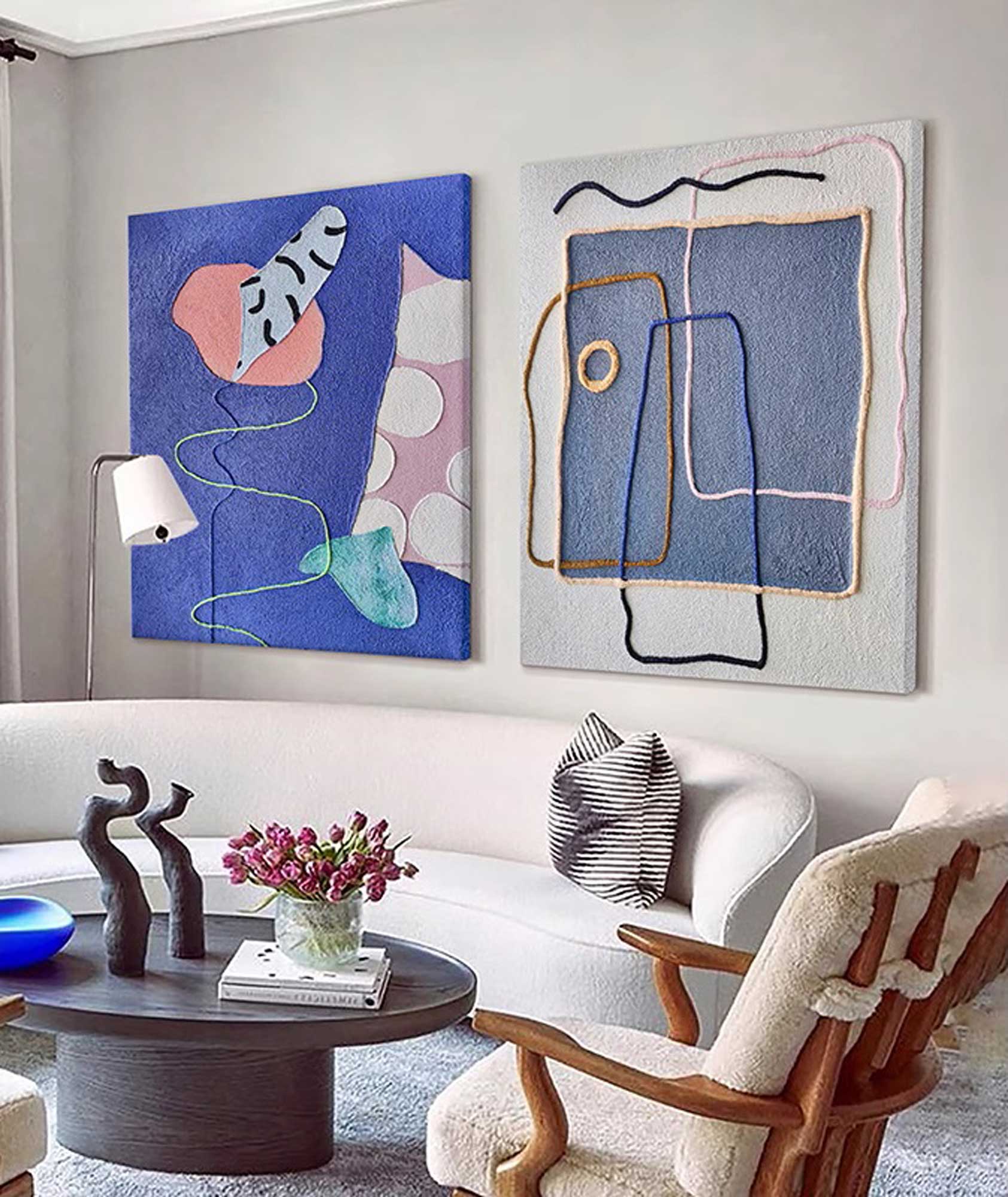 Diptych Boho Minimalist Wall Art 2P Texture Contemporary Minimalist Painting Acrylic Framed For Living Room