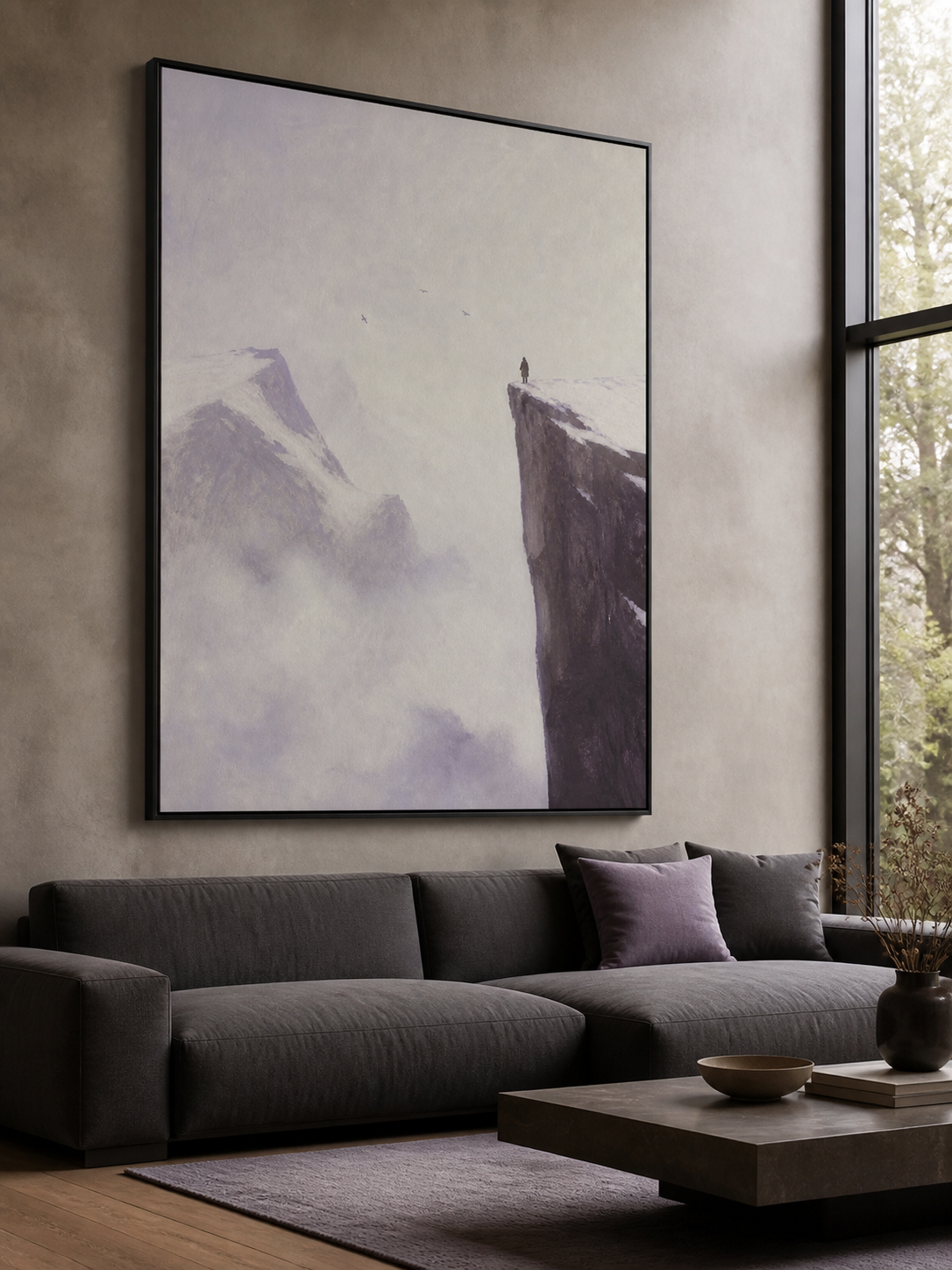 Hand Painted Minimalist Abstract Figure Cliff Painting Large Wall Art