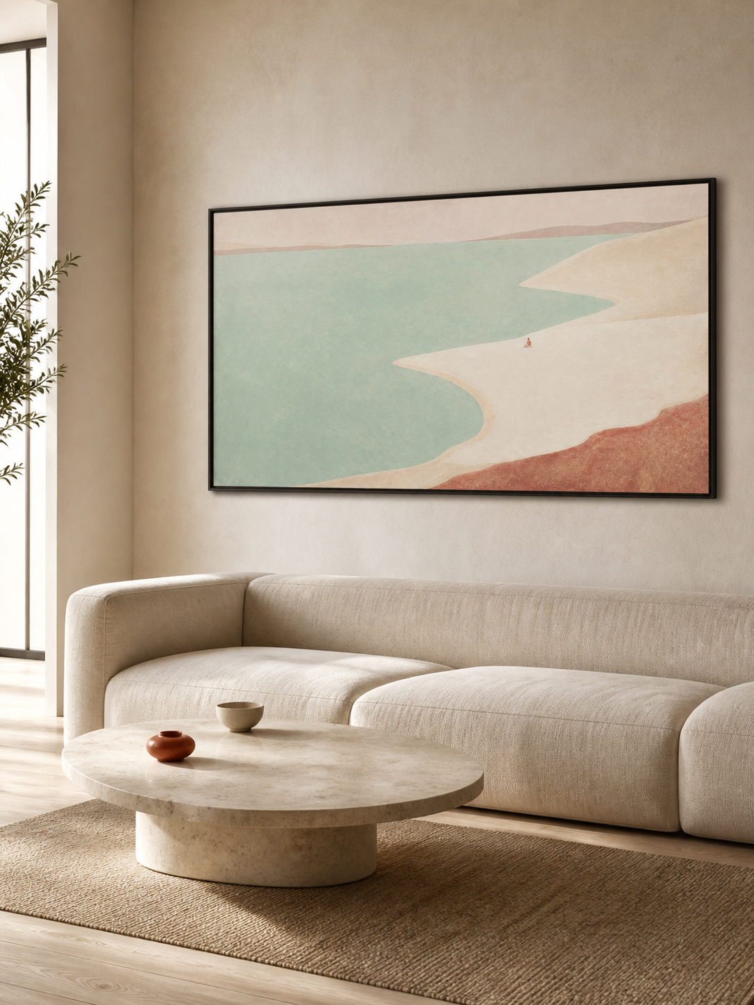 Tranquil Beach Wall Art For Modern Living Room In Earthy Tones