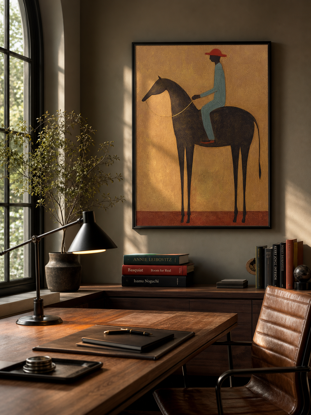 Vintage Horse And Rider Painting Original Art On Linen Canvas For Living Room Decor