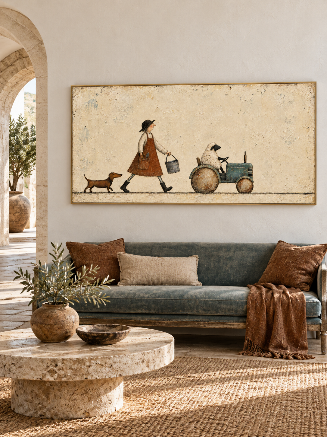 Hand Painted Country Life Wall Art Playful Minimalist Farm Animal Artwork Canvas