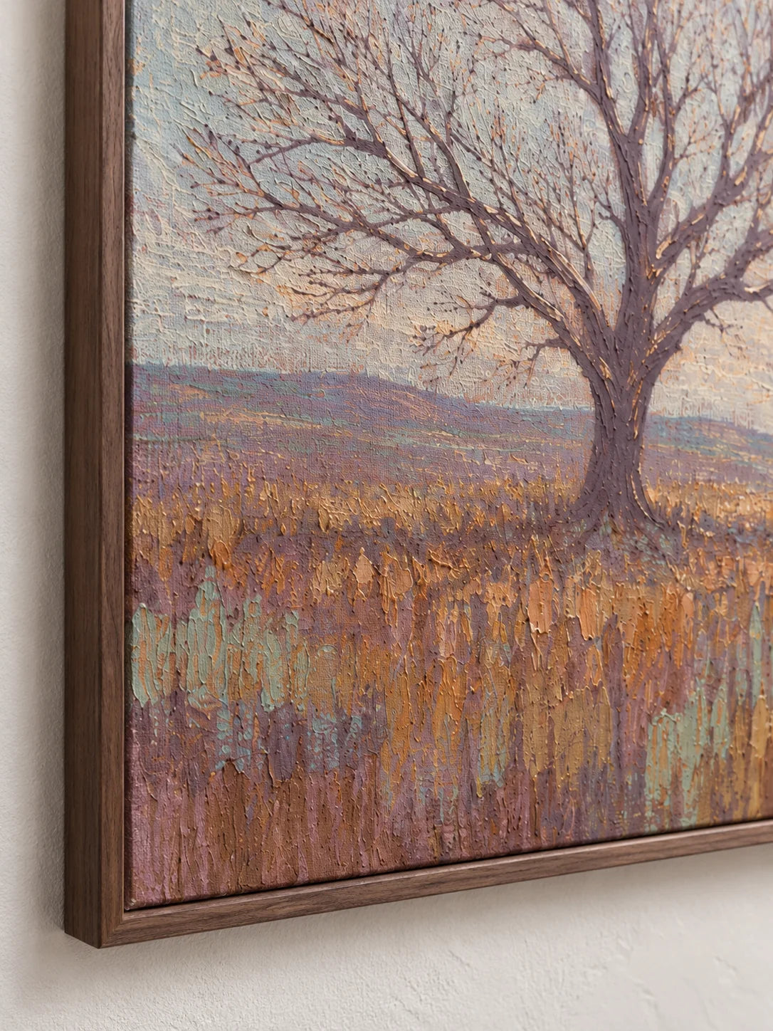 Minimalist Lone Tree Painting Large Muted Gold And Blue Nature Landscape Artwork