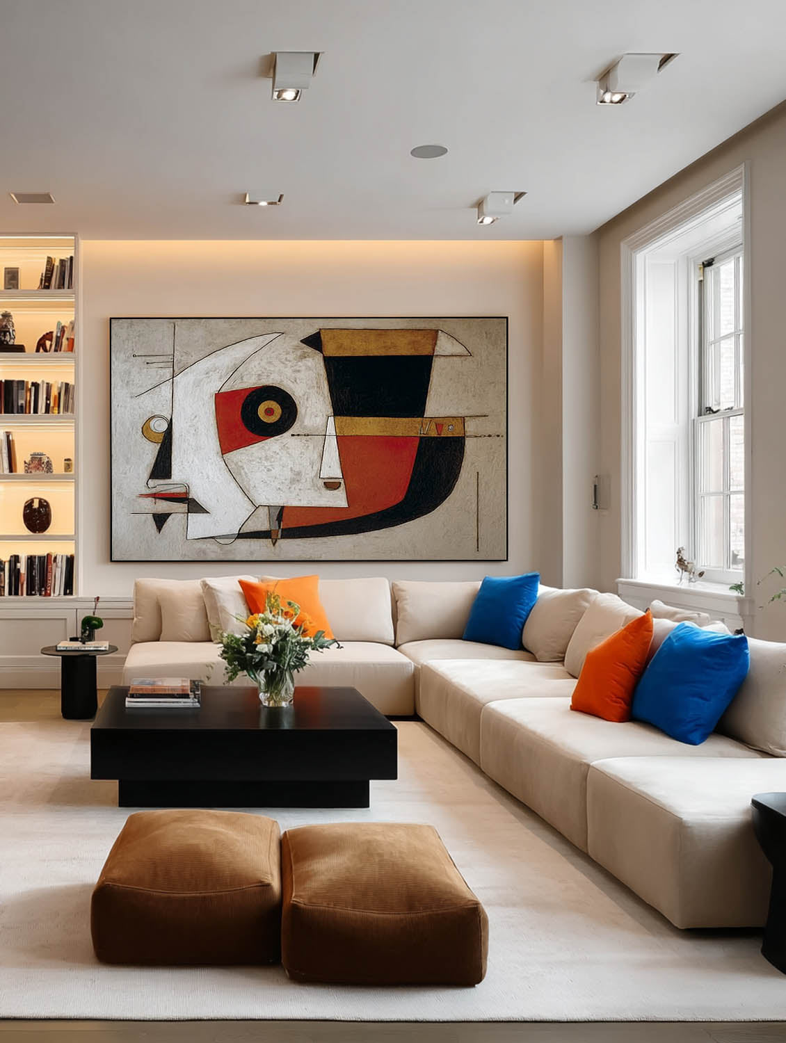 Minimalist Abstract Geometric Canvas Art With Red Accents For Contemporary Interiors