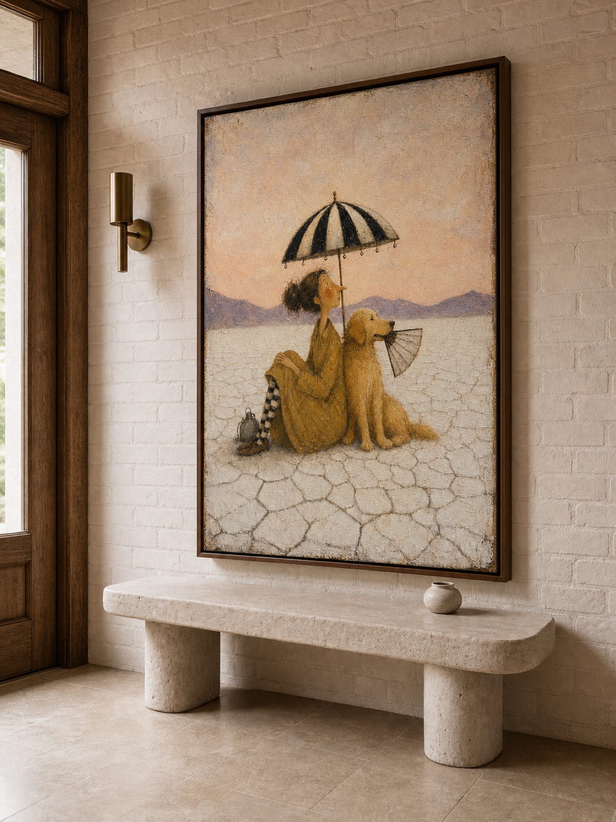 Hand Painted Lake Tahoe Dog Oil Painting Whimsical Lakeside Scene Painting