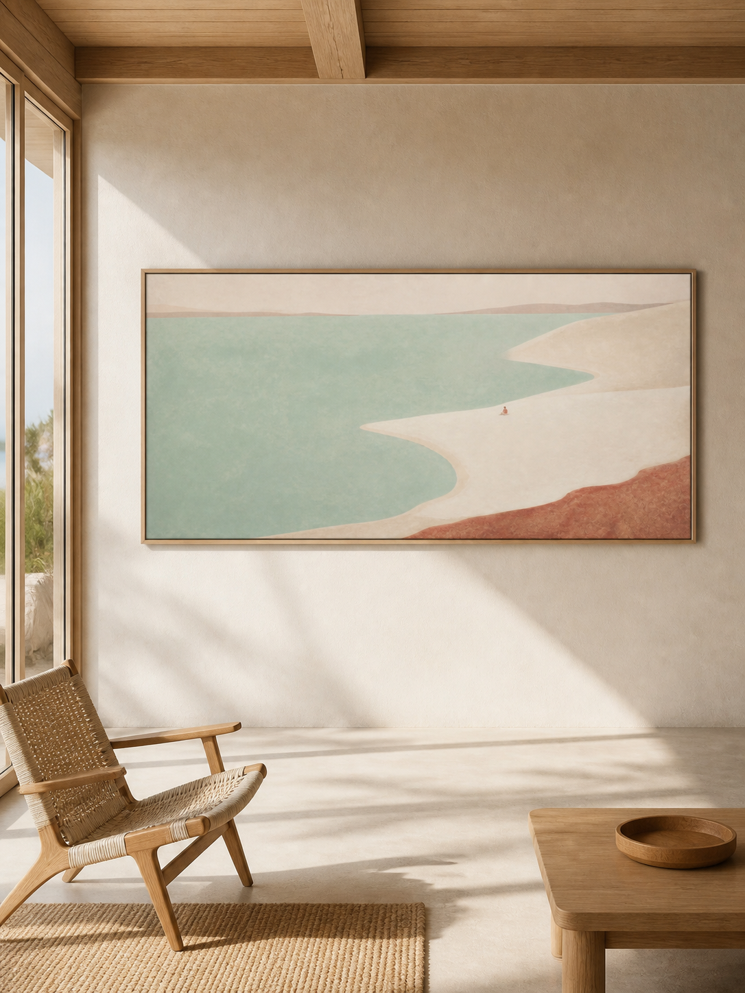 Tranquil Beach Wall Art For Modern Living Room In Earthy Tones