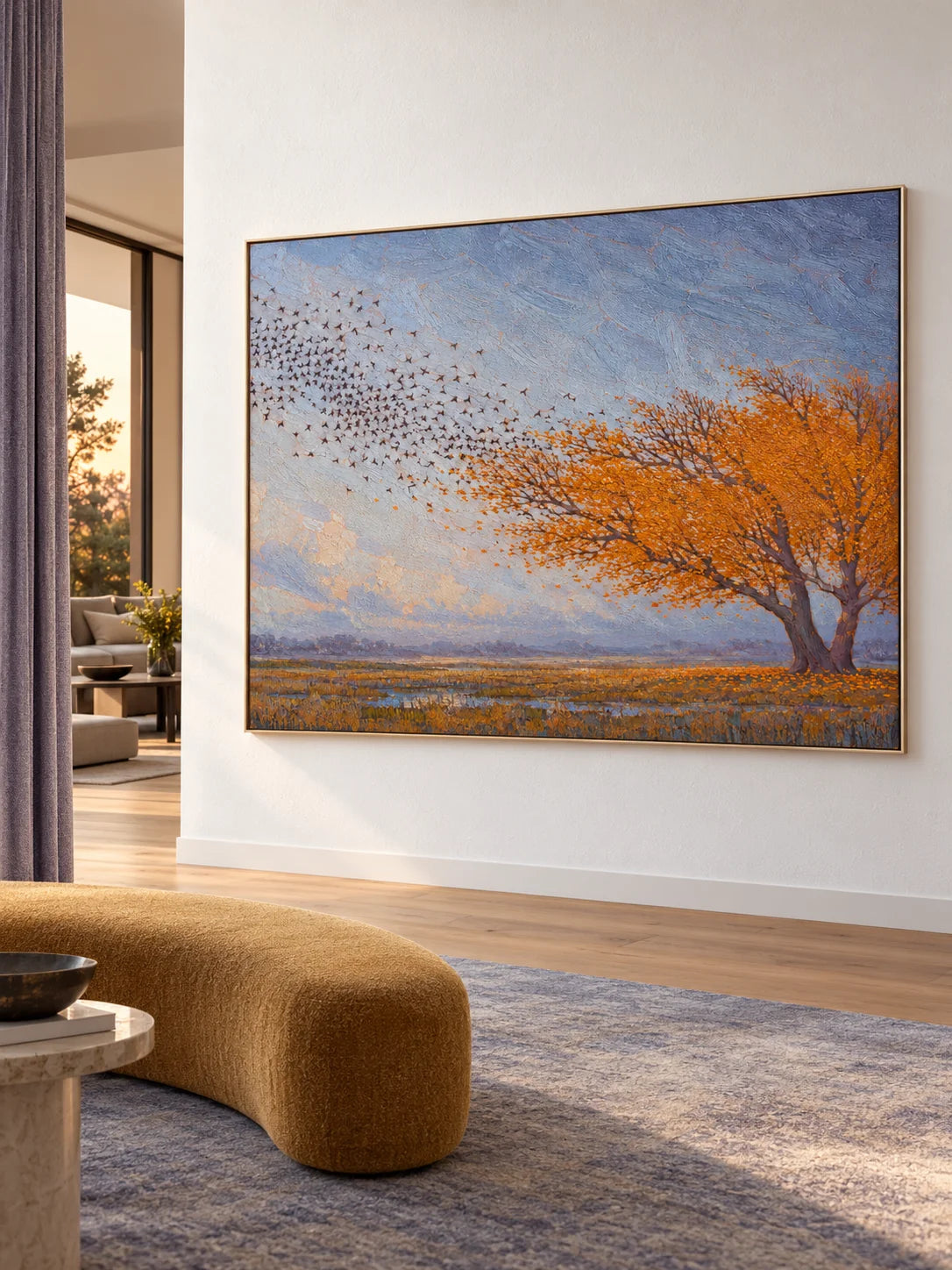 Minimalist Orange Tree Painting Contemporary Nature Wall Art For Modern Home